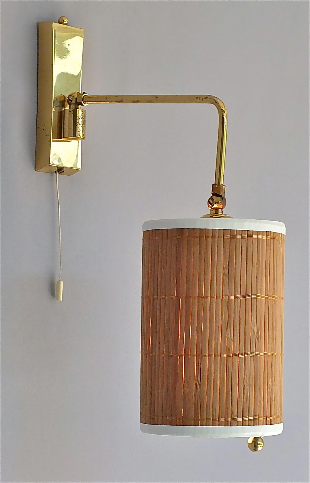 Wall Lamp Paavo Tynell Taito Oy Kalmar Style Brass Cane Wood Shade 1950s Sconce For Sale 9