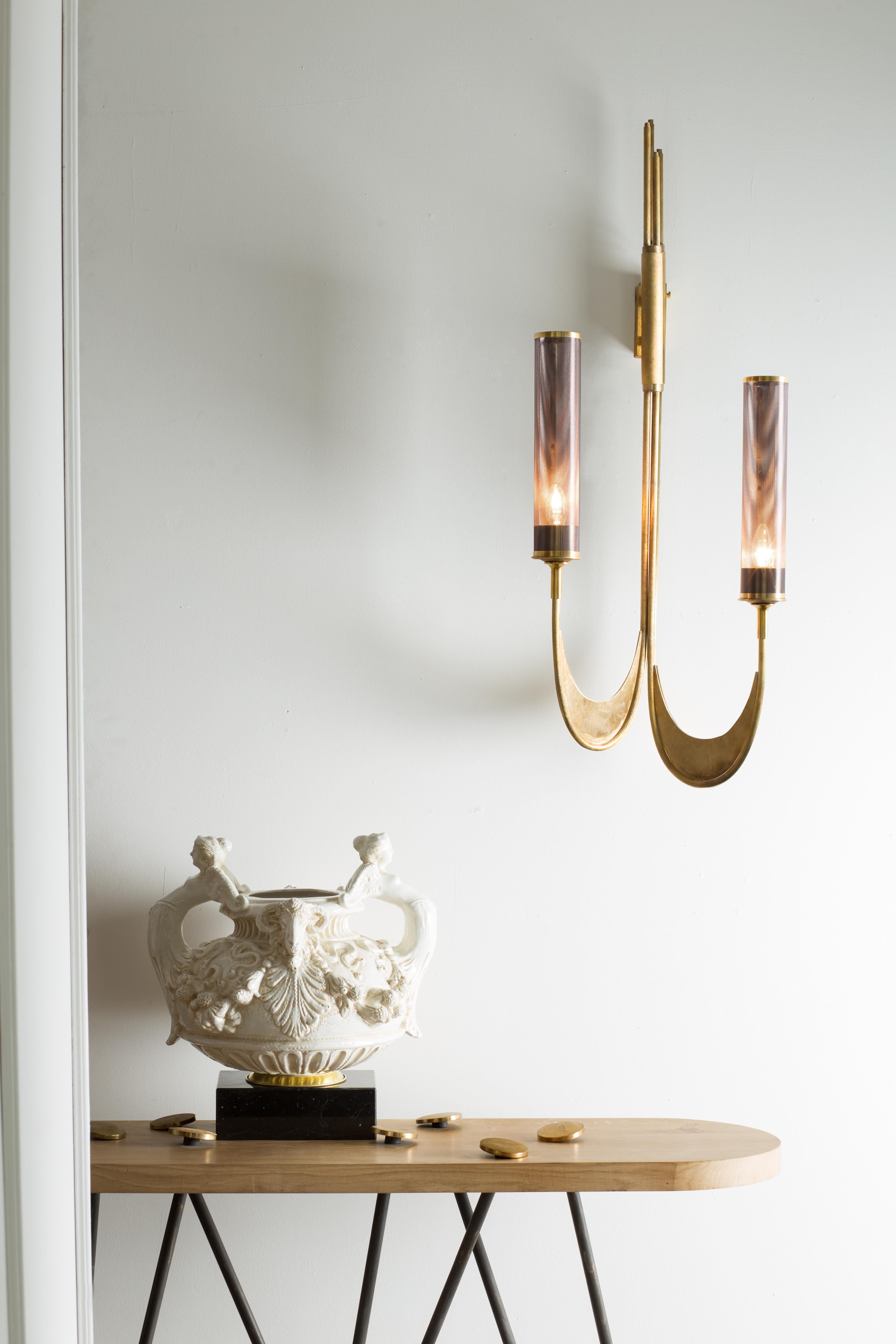 Modern Wall Lamp Sconce Brass Handcrafted Gold Italy  For Sale