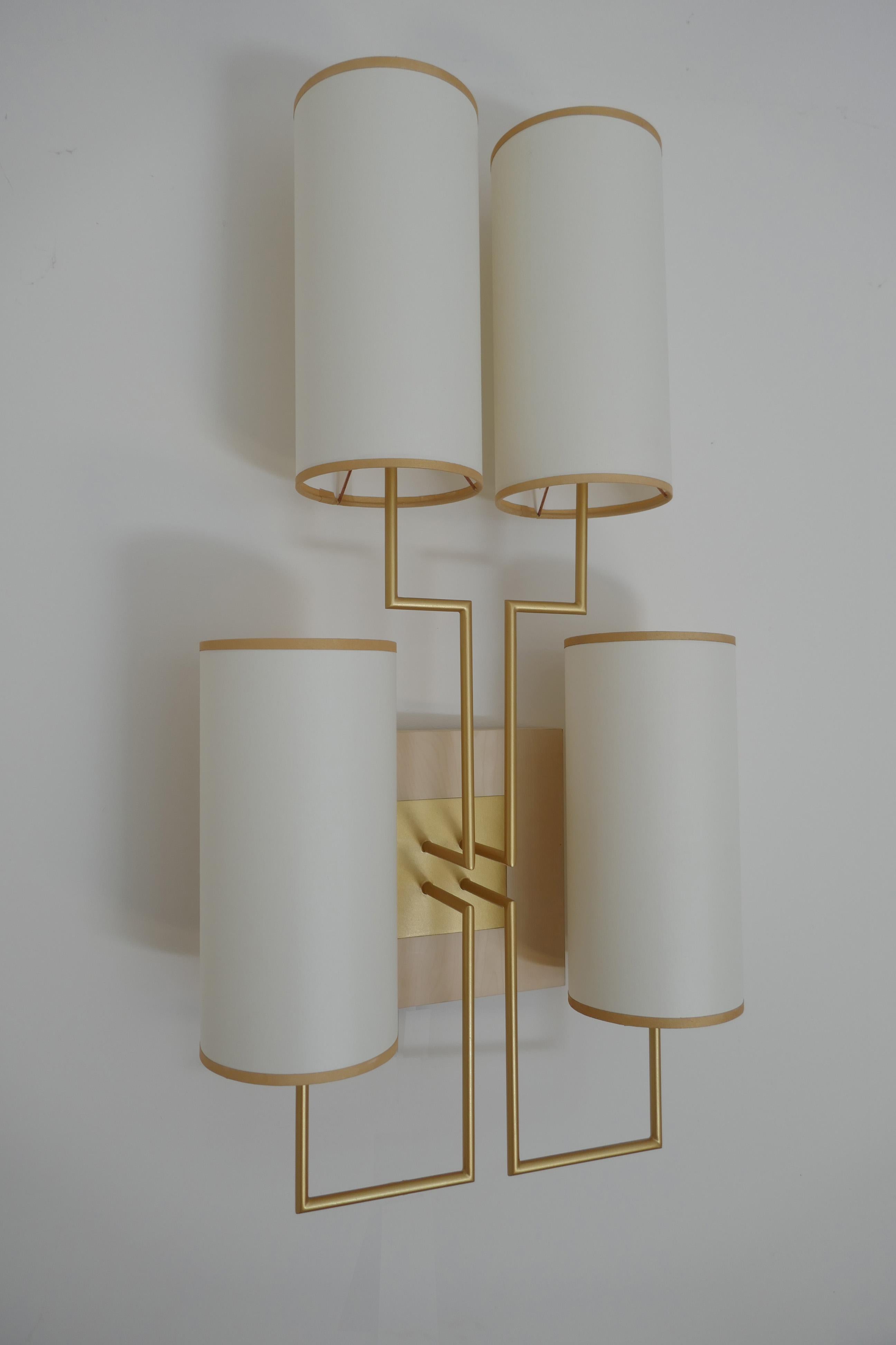 Wall Lamp Sconce in Gold Patina and White Lamp Shades 1