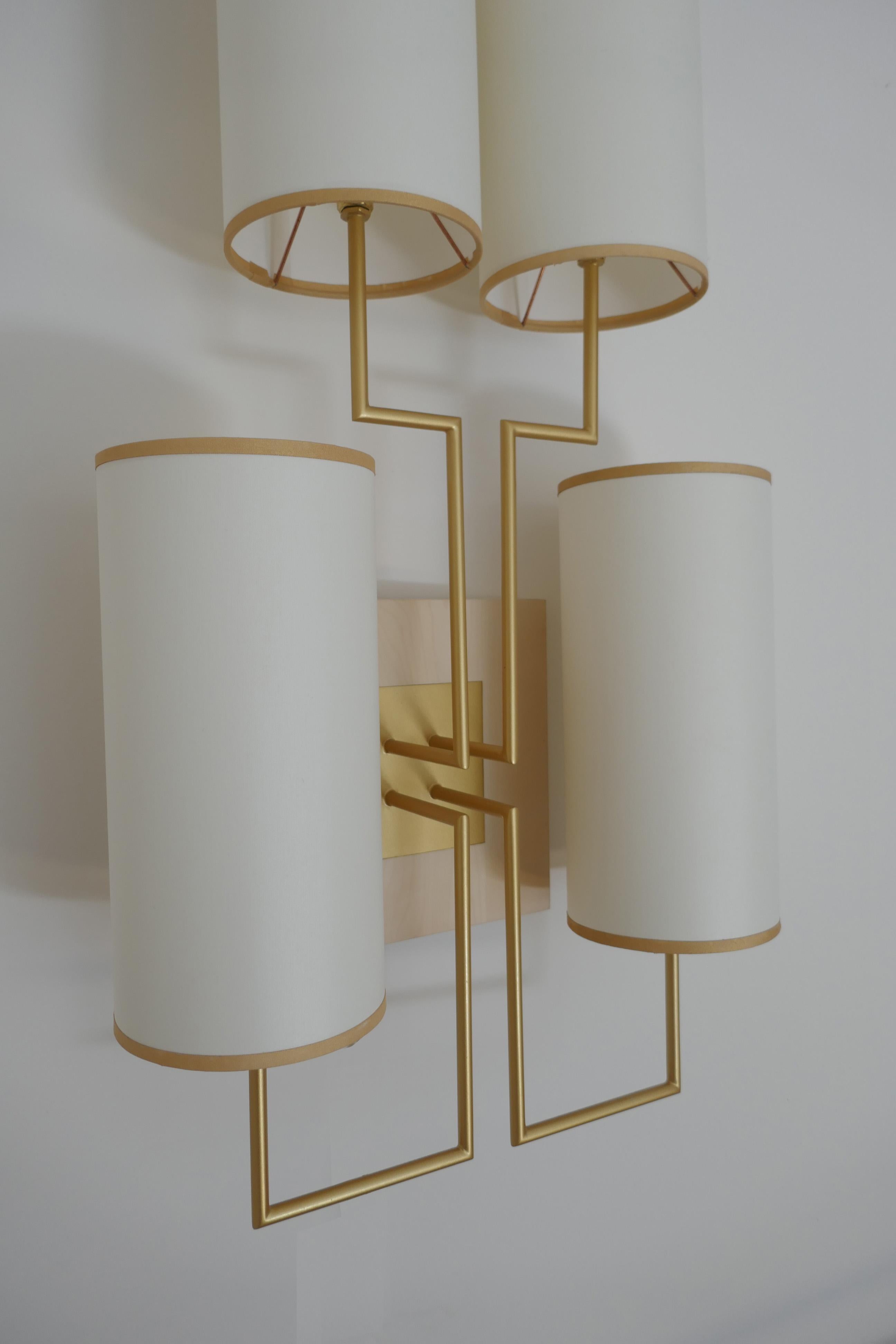 Wall Lamp Sconce in Gold Patina and White Lamp Shades 2
