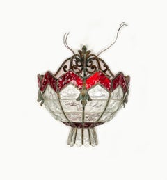 Wall Lamp Sconce Wrought Iron & Hammered Glass by Longobard, Italy, 1970s