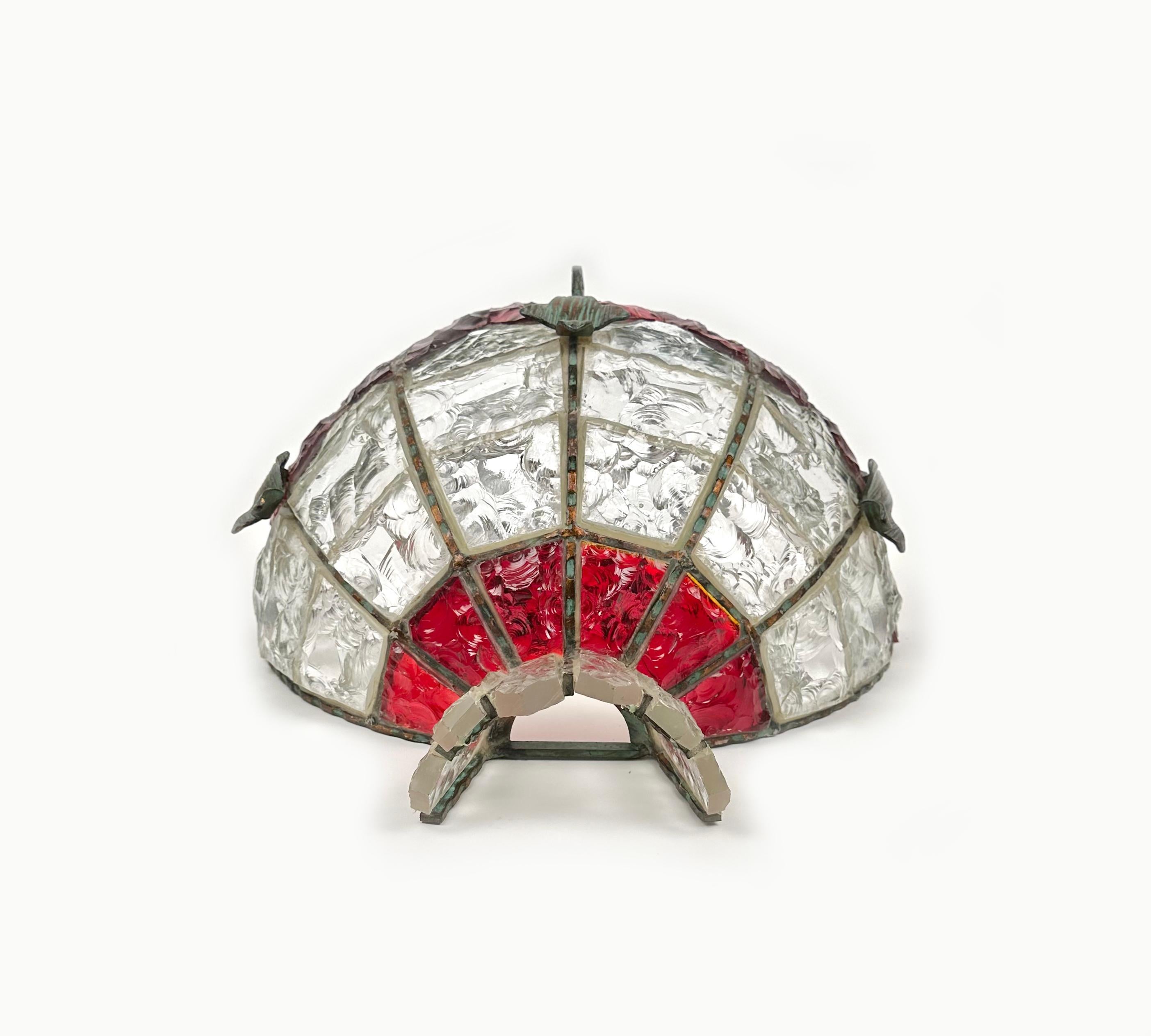 Wall Lamp Sconce Wrought Iron & Hammered Glass by Longobard, Italy, 1970s For Sale 3
