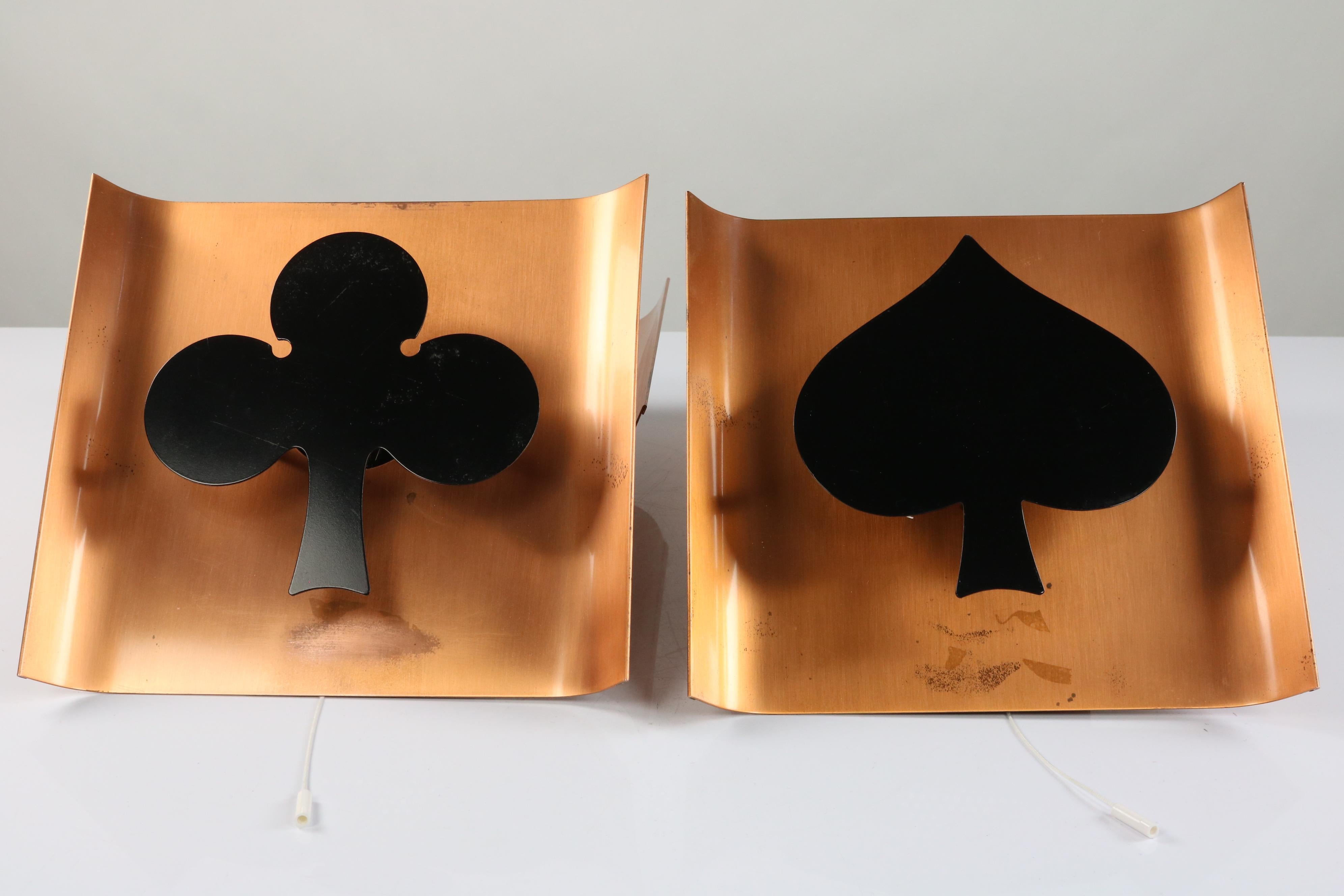 Wall Lamp Set of 4 Poker Card Symbols Copper Vintage 1960s Playing Cards For Sale 4