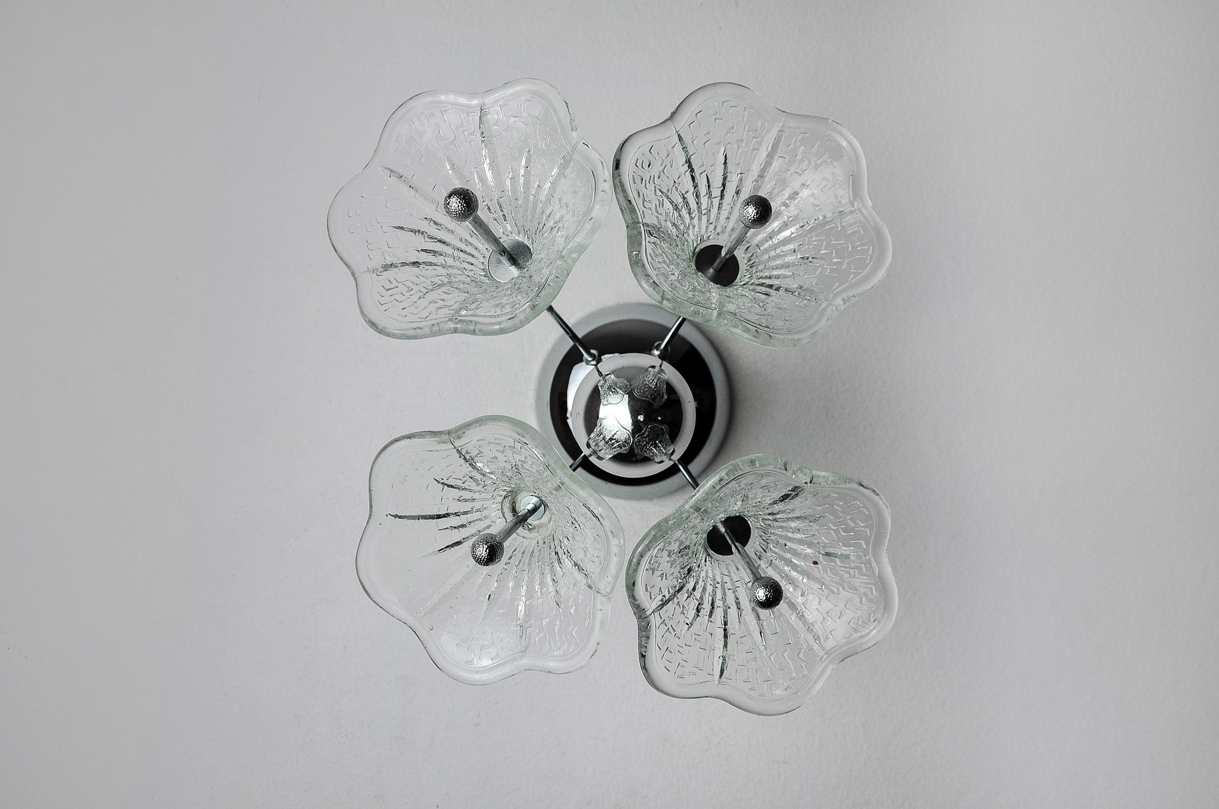 Hollywood Regency Wall Lamp Sputnik Flowers, Murano Glass, Italy, 1970 For Sale
