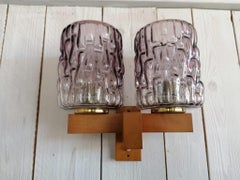 Wall Lamp Teak and Violet Glass by Rupert Nikoll