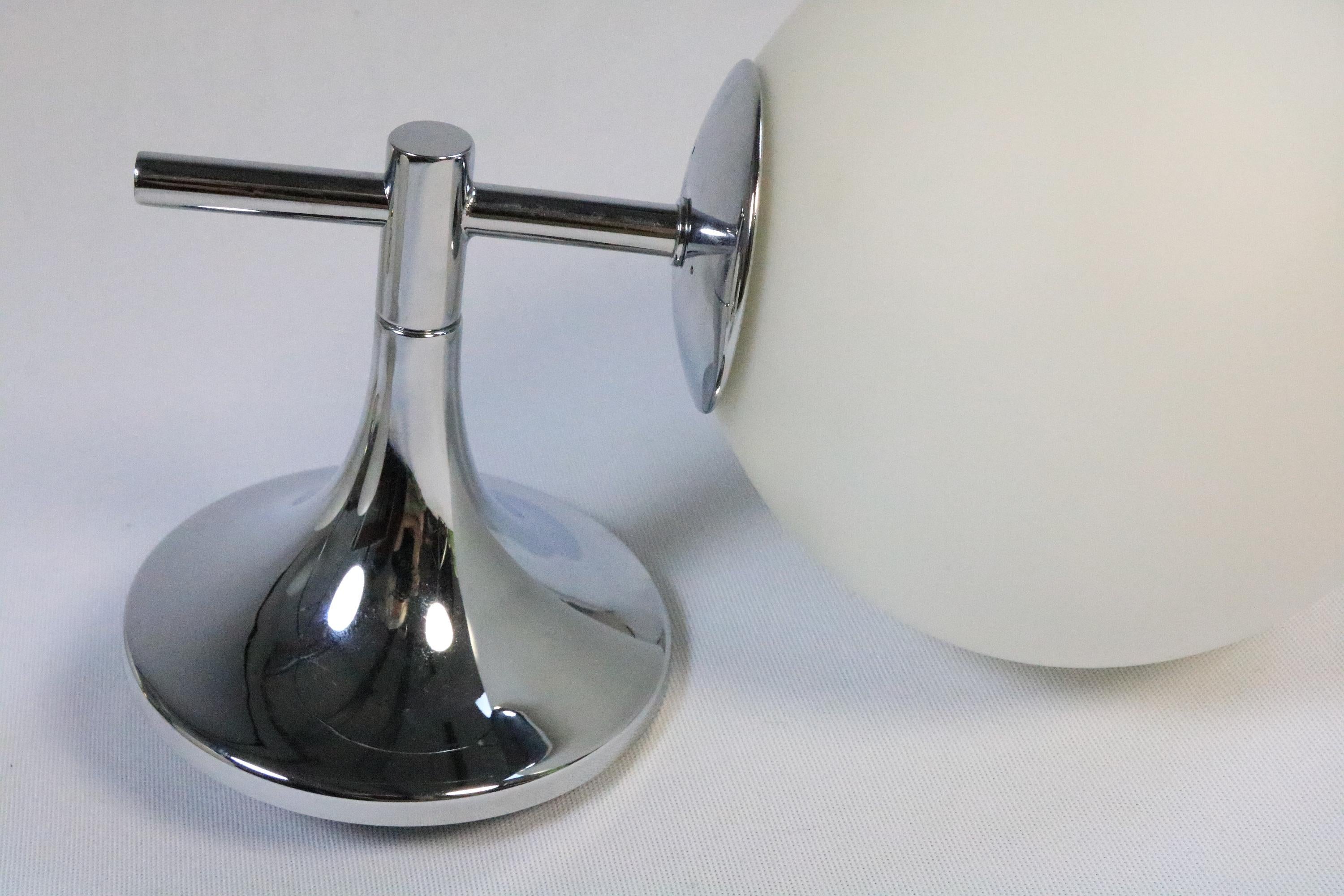 Mid-Century Modern Wall Lamp, Wall Sconce, Glass Ball / Chrome, by TEMDE, 1970s For Sale