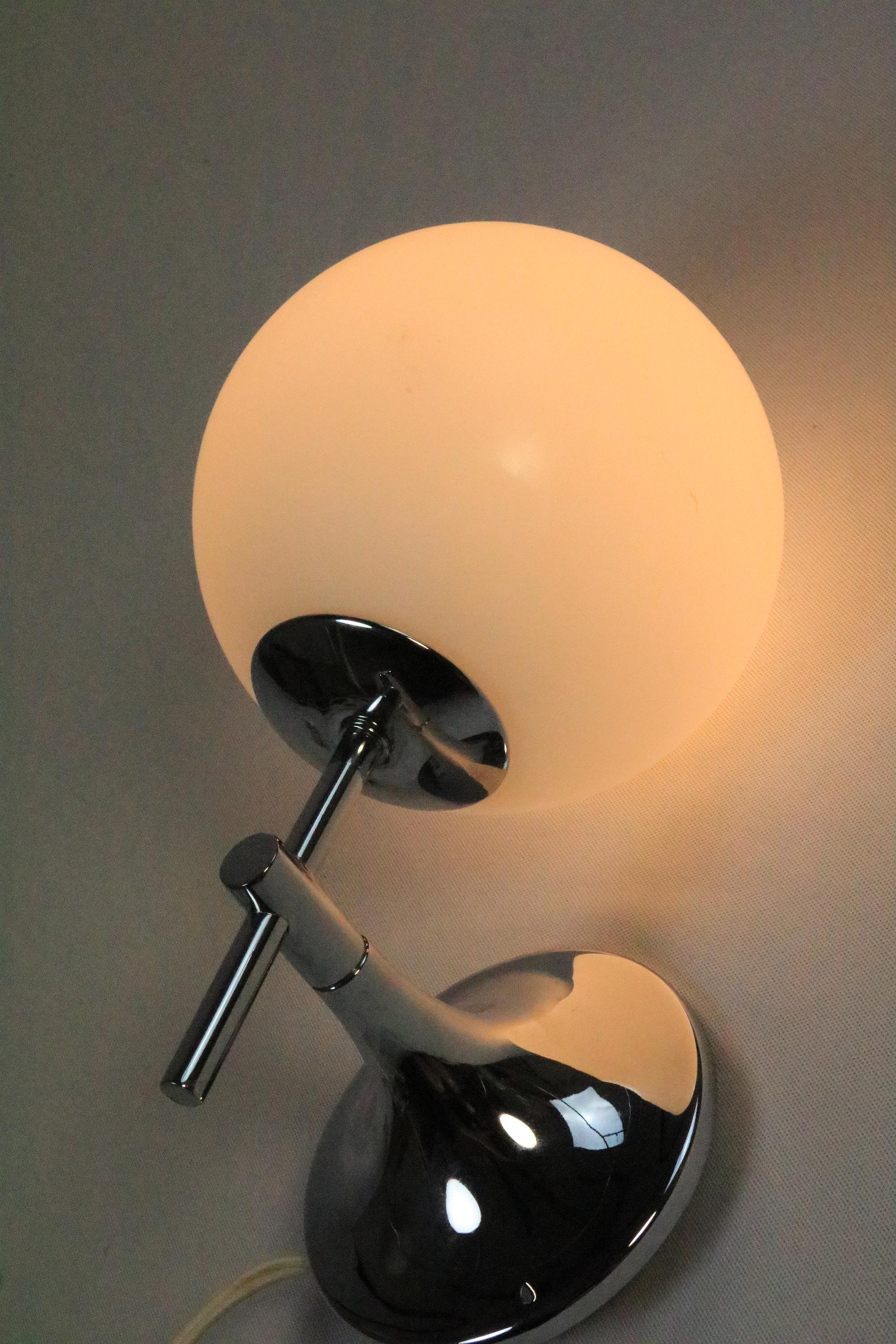 Swiss Wall Lamp, Wall Sconce, Glass Ball / Chrome, by TEMDE, 1970s For Sale