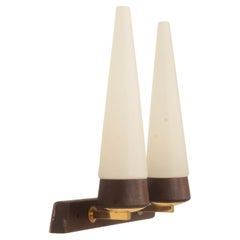 Wall Lamp Walnut and Opaline Glass by Rupert Nikoll