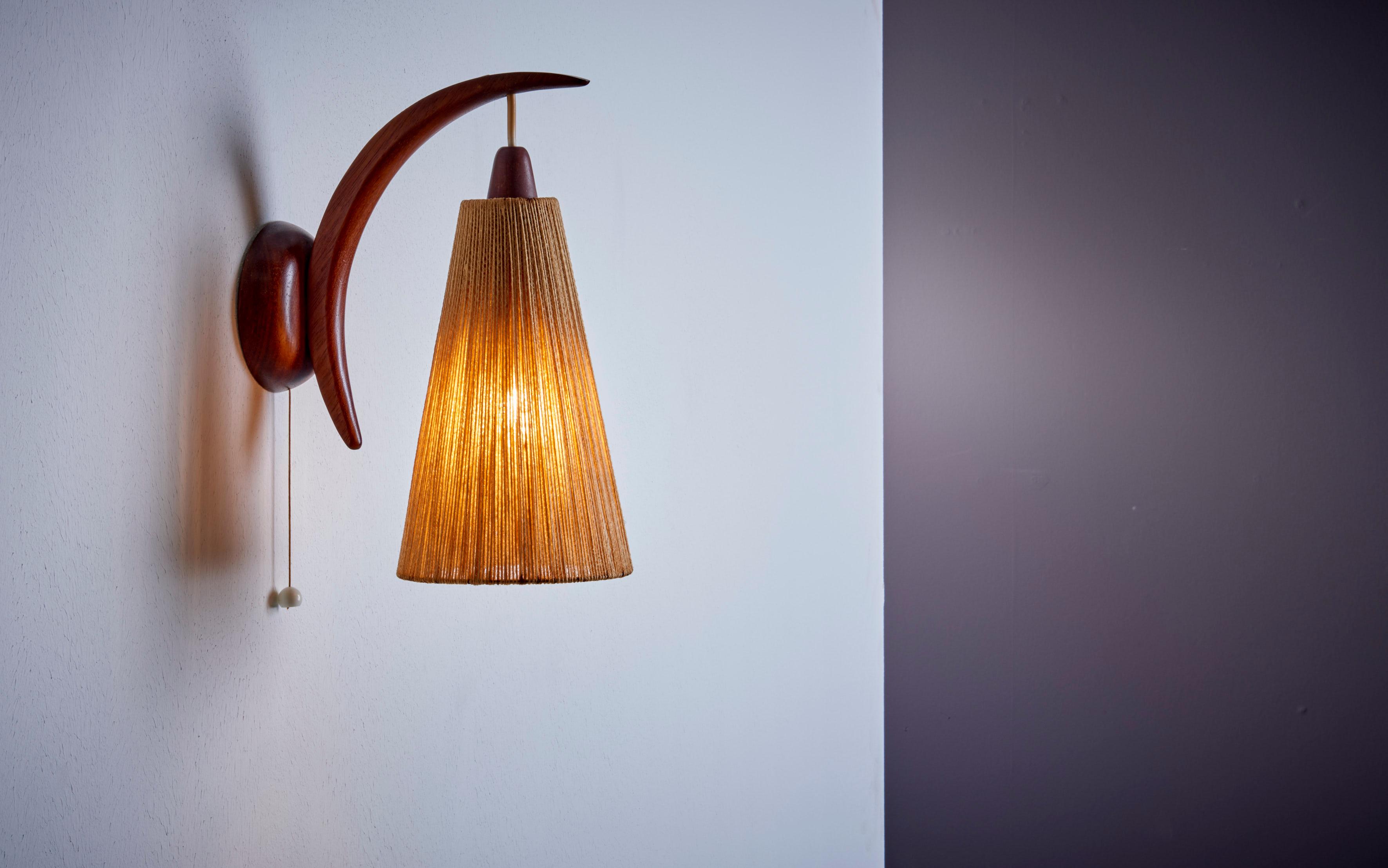 Swiss Wall Lamp with Cord Shade by E.R. Nele for Temde, Switzerland