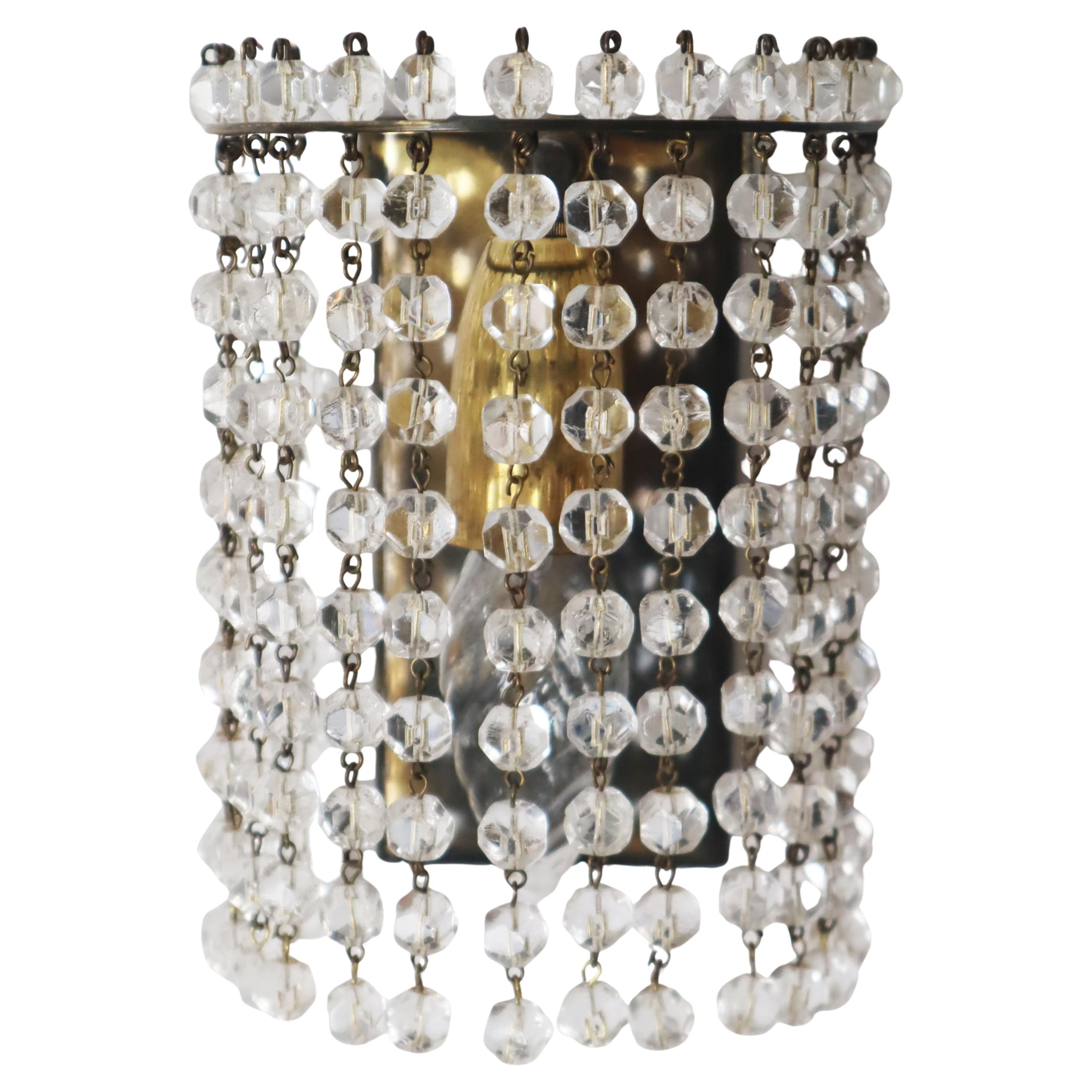 Lampe murale avec perles de cristal et laiton par Bakalowits, Autriche, années 1960 en vente
