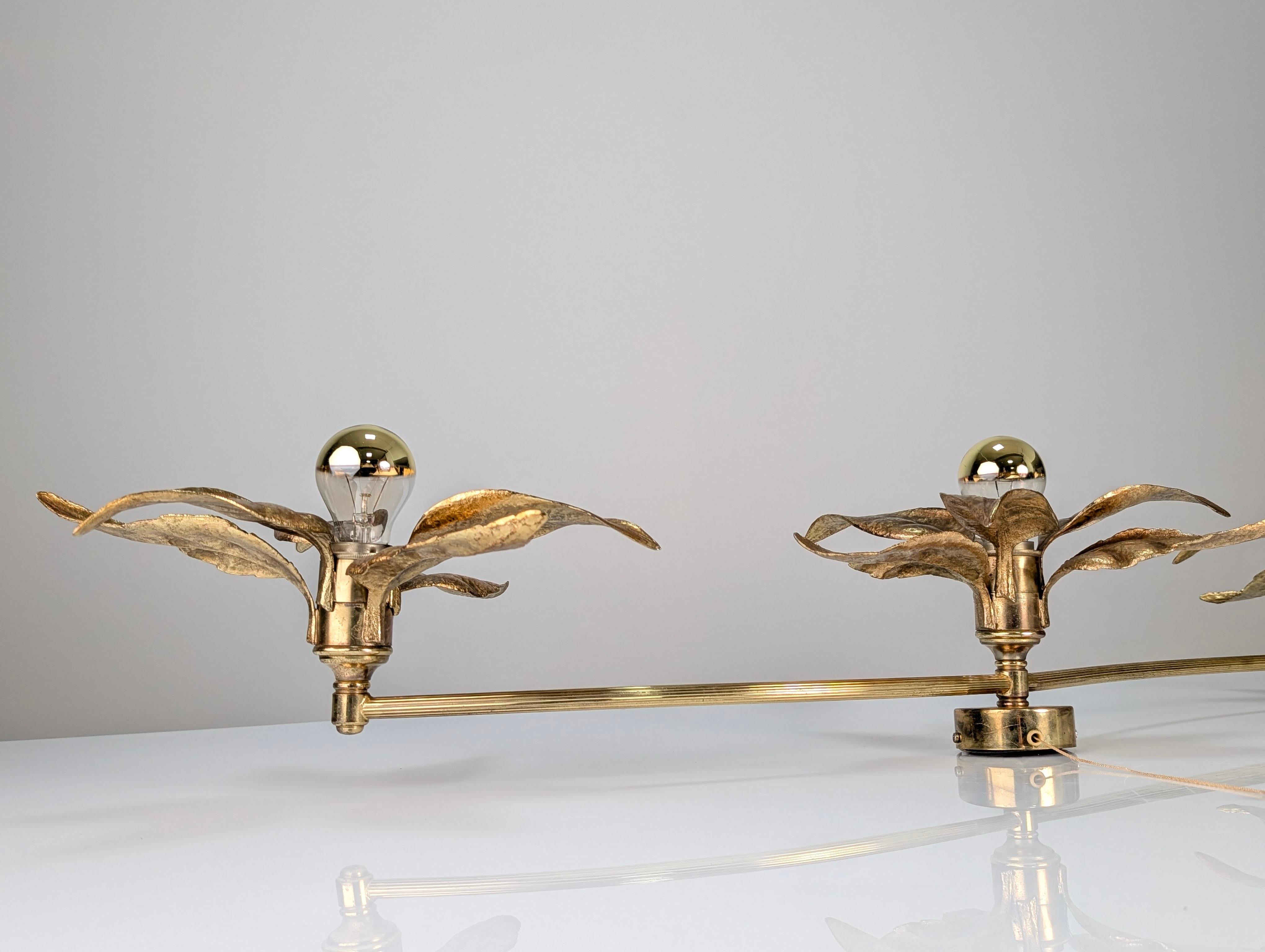 Metal Wall lamp with three flowers by Willy Daro, Belgium, 1970s For Sale