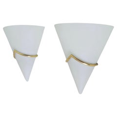 Wall Lamps Brass Opaline Glass Mid Century Italian 1950s Set of 2 Fontana Arte