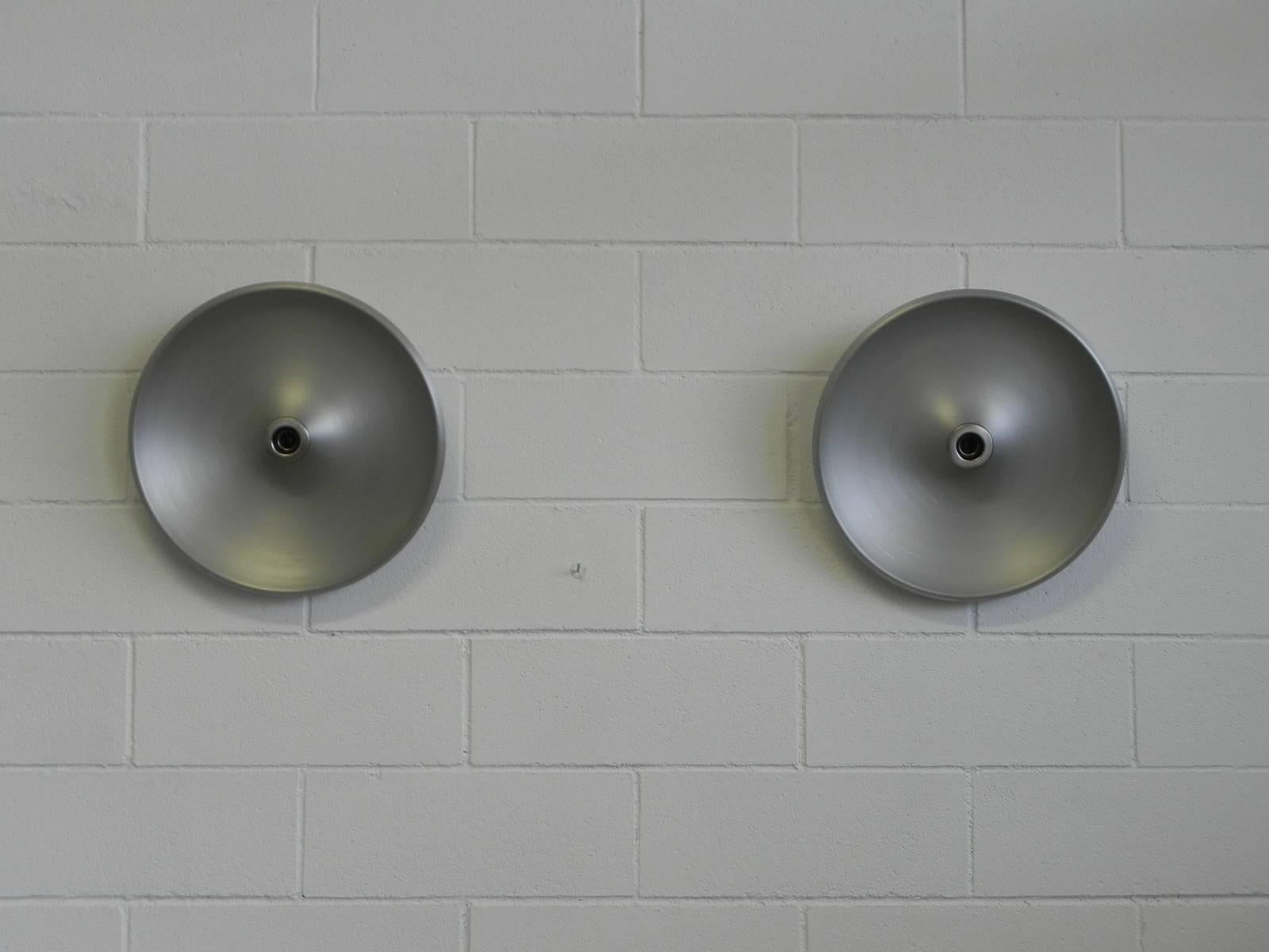Ultra rare pair of wall lamps designed by Gino Sarfatti for Arteluce, Italy, 1971. This is for Mod.No. 262 in aluminum.