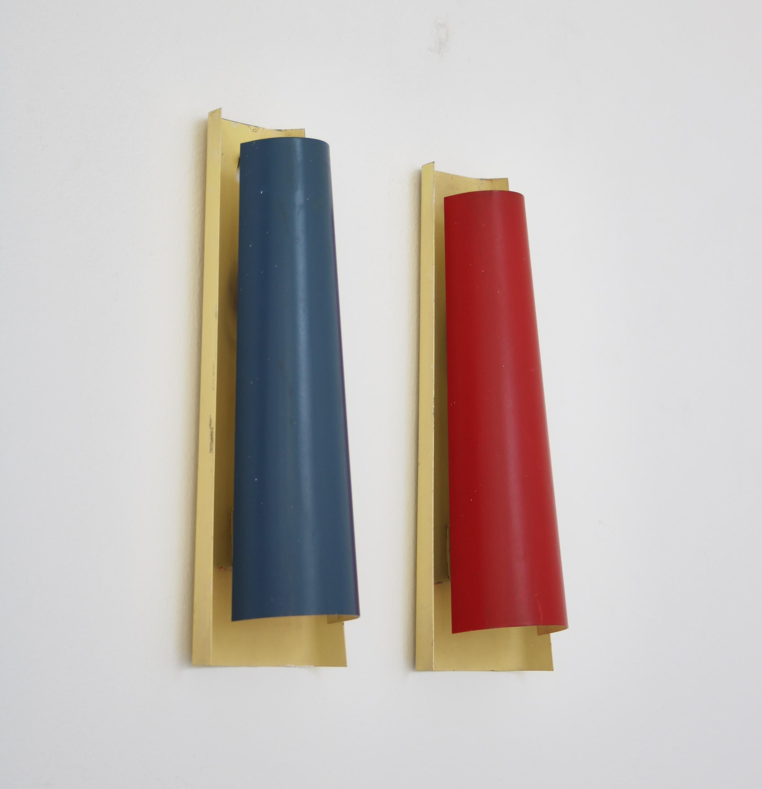 Blue Red Yellow Wall sconces, Henning Wind-Hansen for Voss,  Denmark, 1960s For Sale 4