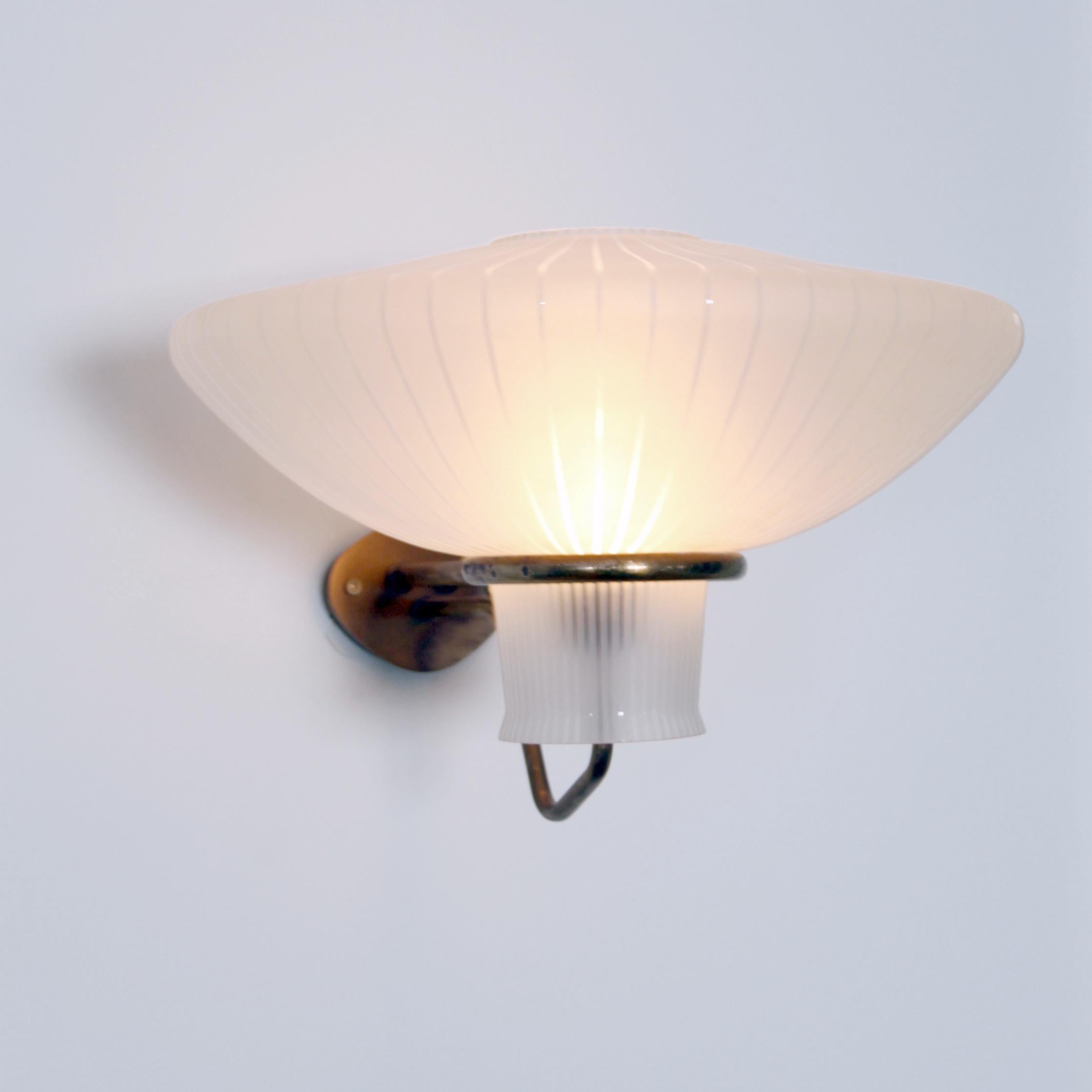 Scandinavian Modern Wall Lamps, Erik Gunnar Asplund, Brass and Glass, Scandinavian, Sweden, 1950s For Sale