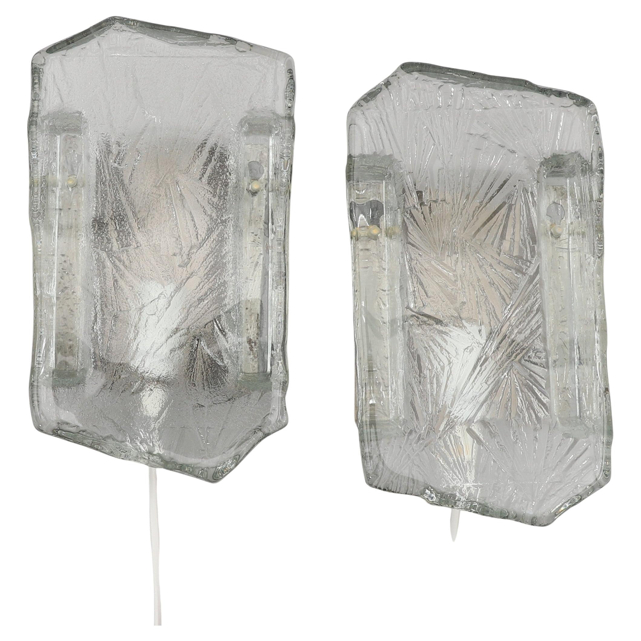 Wall lamps Glass model 'ICE' marked NAFA 484, Nybro Armaturfabrik. 1960s. For Sale