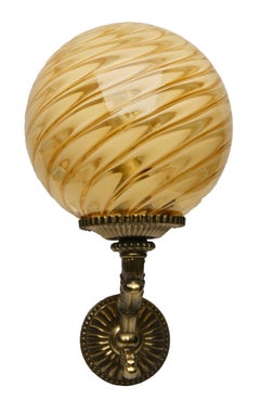 Wall Lamps Golden Swirl Globe Murano and Ornate Brass Mounted