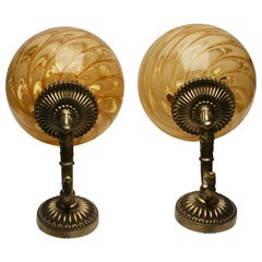 Wall Lamps Golden Swirl Globe Murano and Ornate Brass Mounted