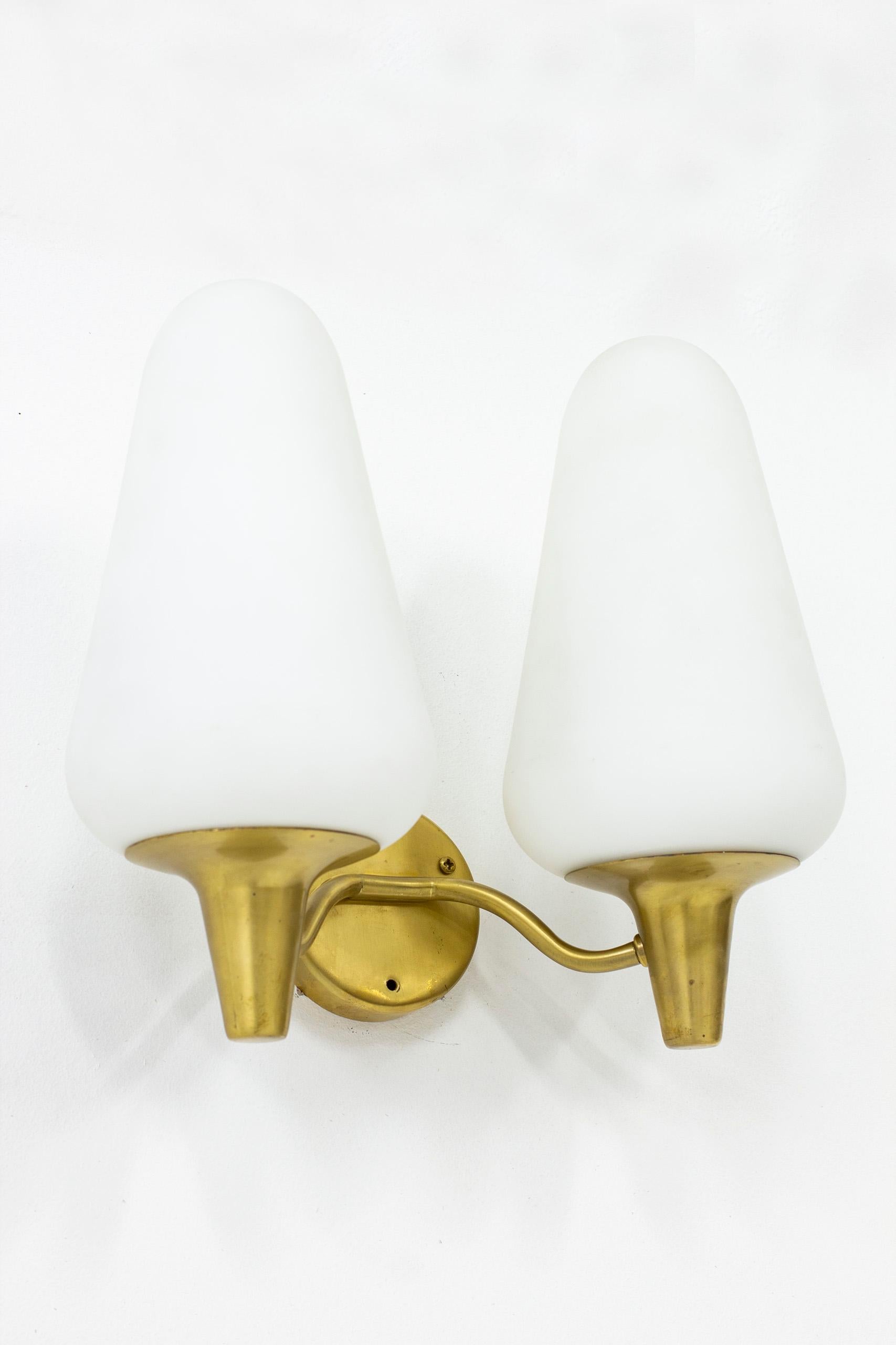 Wall Lamps in Brass and Glass by Böhlmarks Lamp Fabric, Sweden For Sale 1