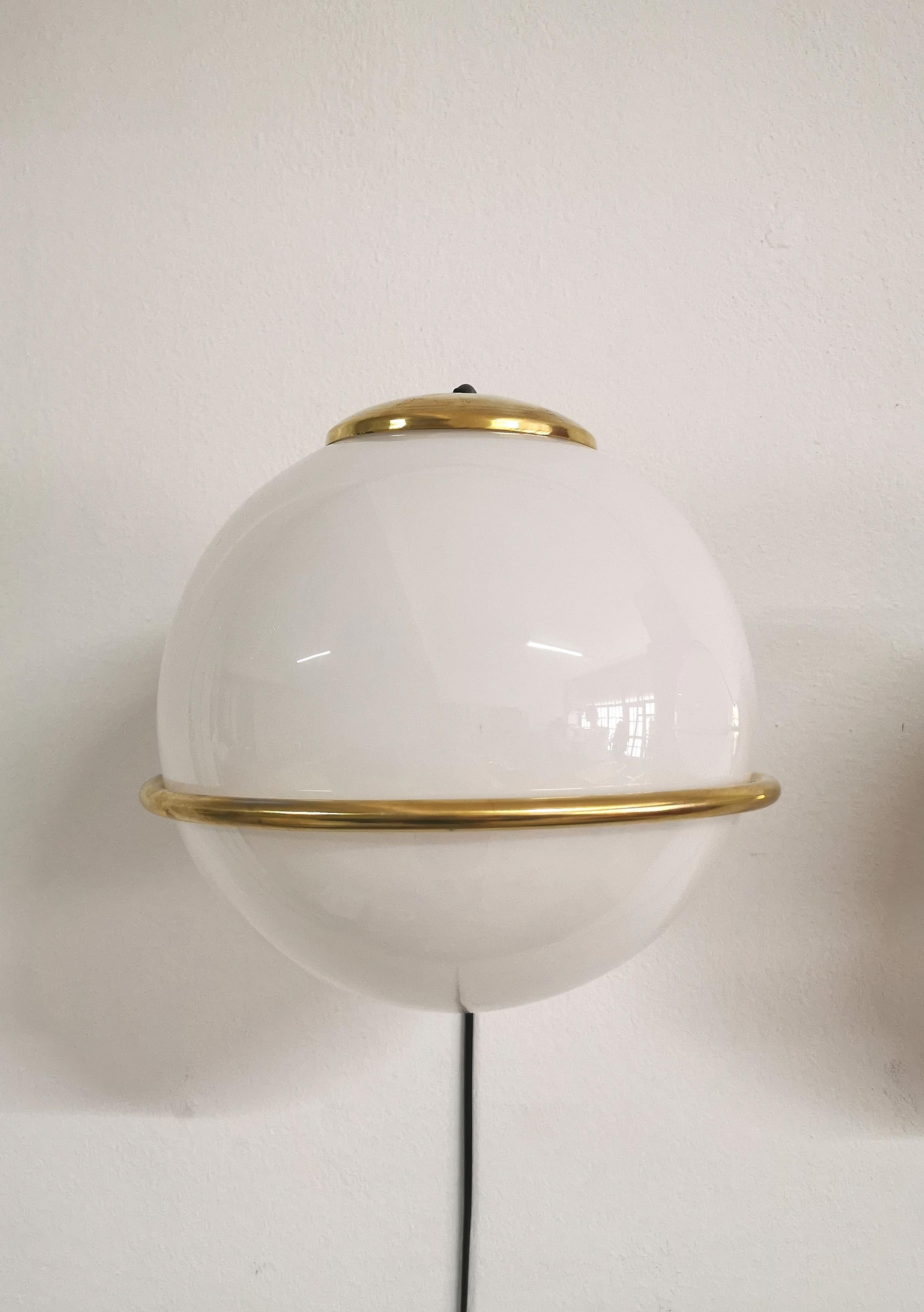 Wall lamps Brass White Glass Mid Century Italian Design 1960s Set of 5 5