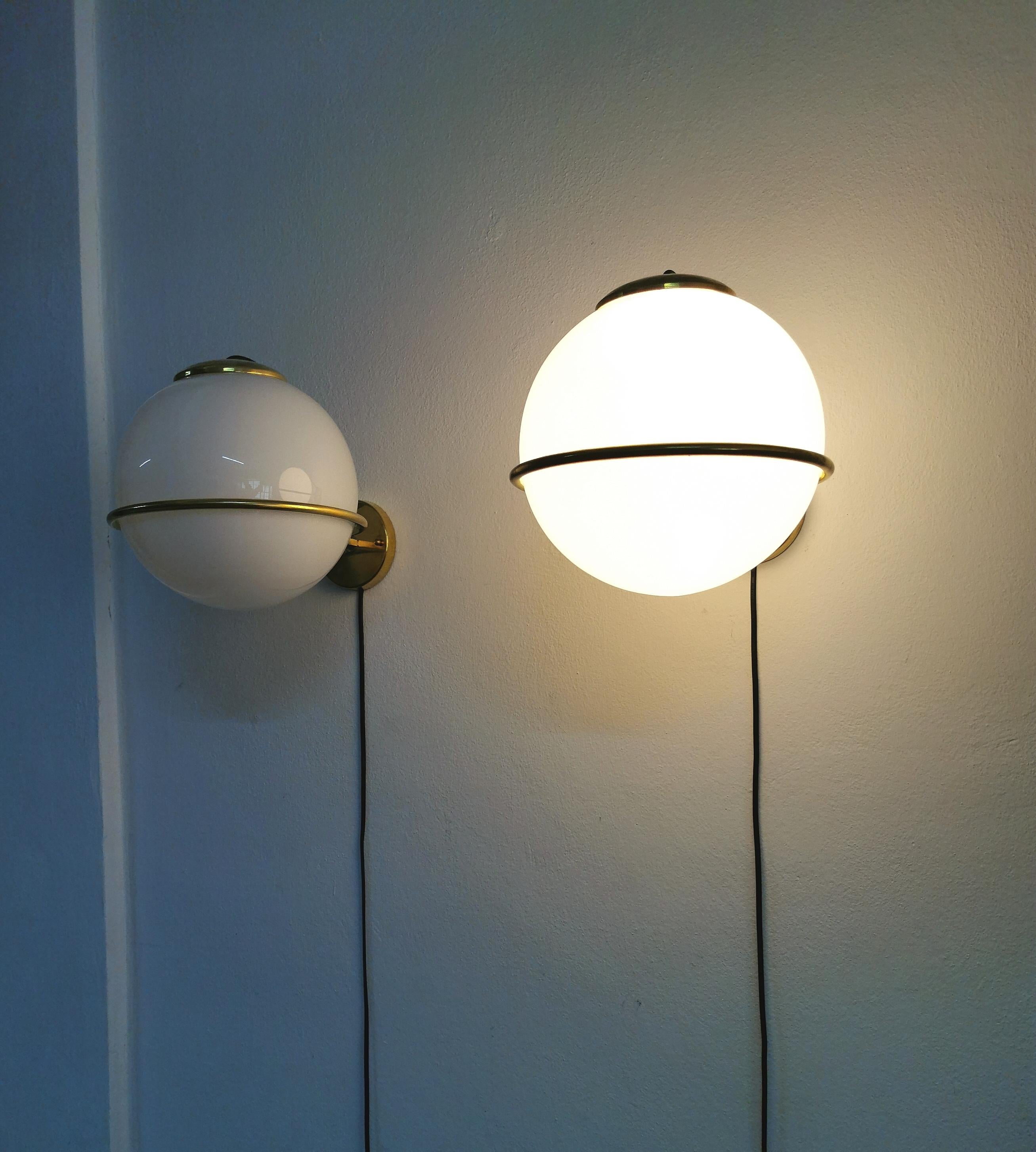 Wall lamps Brass White Glass Mid Century Italian Design 1960s Set of 5 2