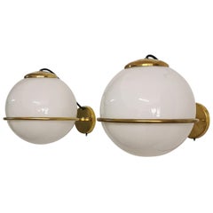 Wall lamps Brass White Glass Mid Century Italian Design 1960s Set of 5