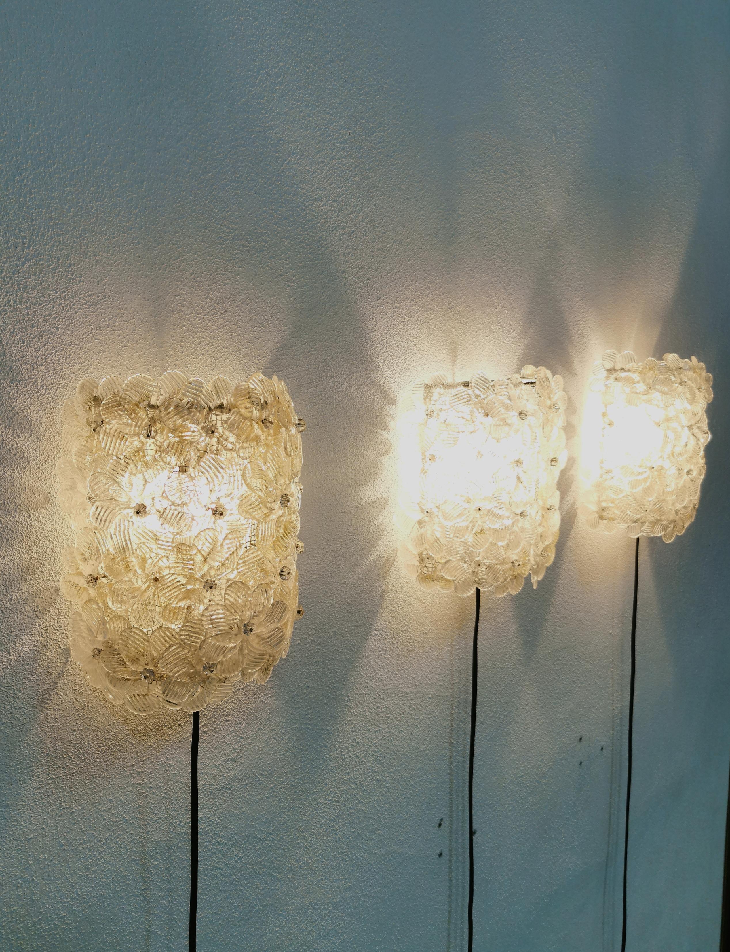 Wall Lights Murano Glass Metal Mid Century by Barovier&Toso Italy 1960s Set of 3 3