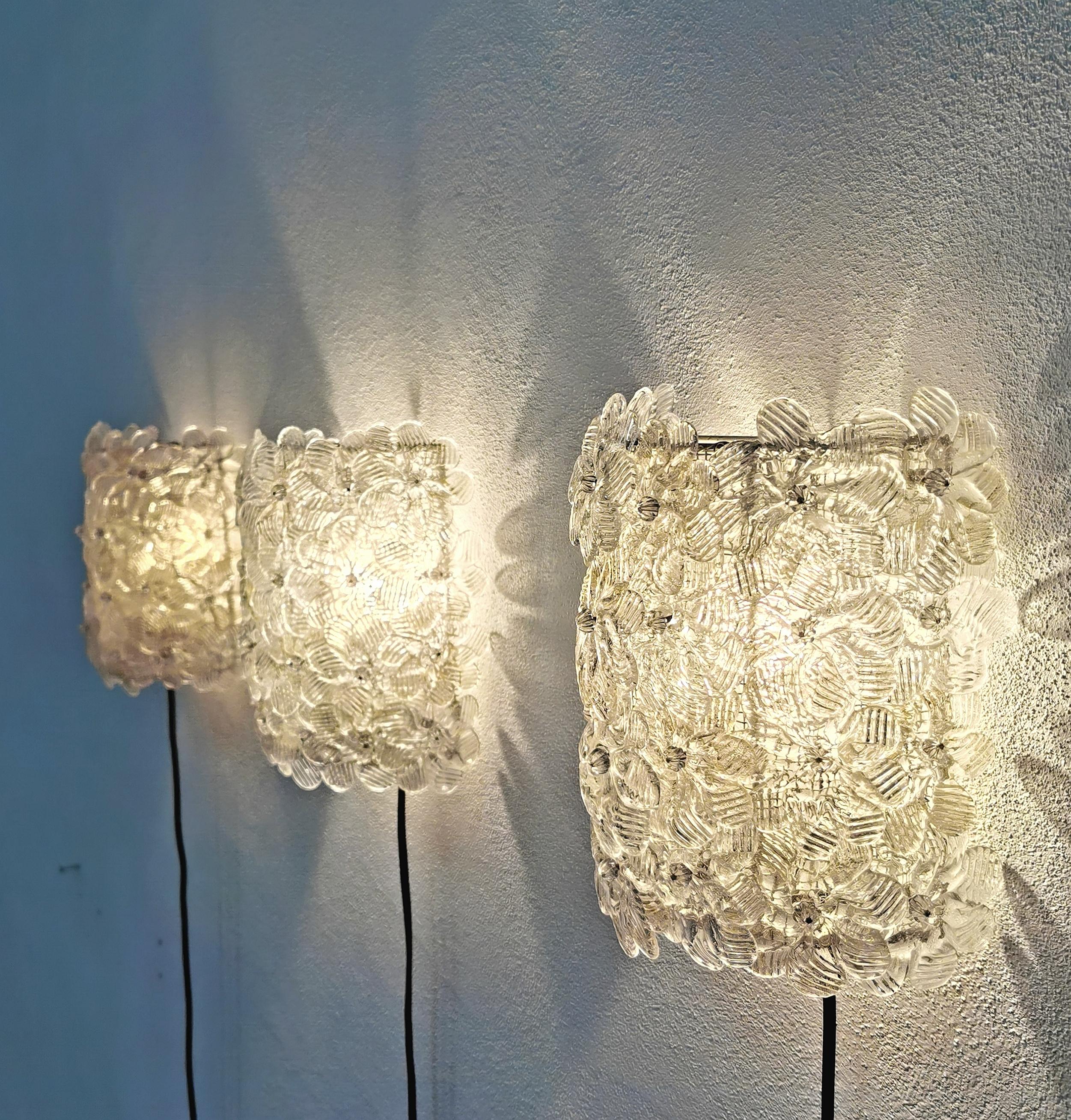 Wall Lights Murano Glass Metal Mid Century by Barovier&Toso Italy 1960s Set of 3 1