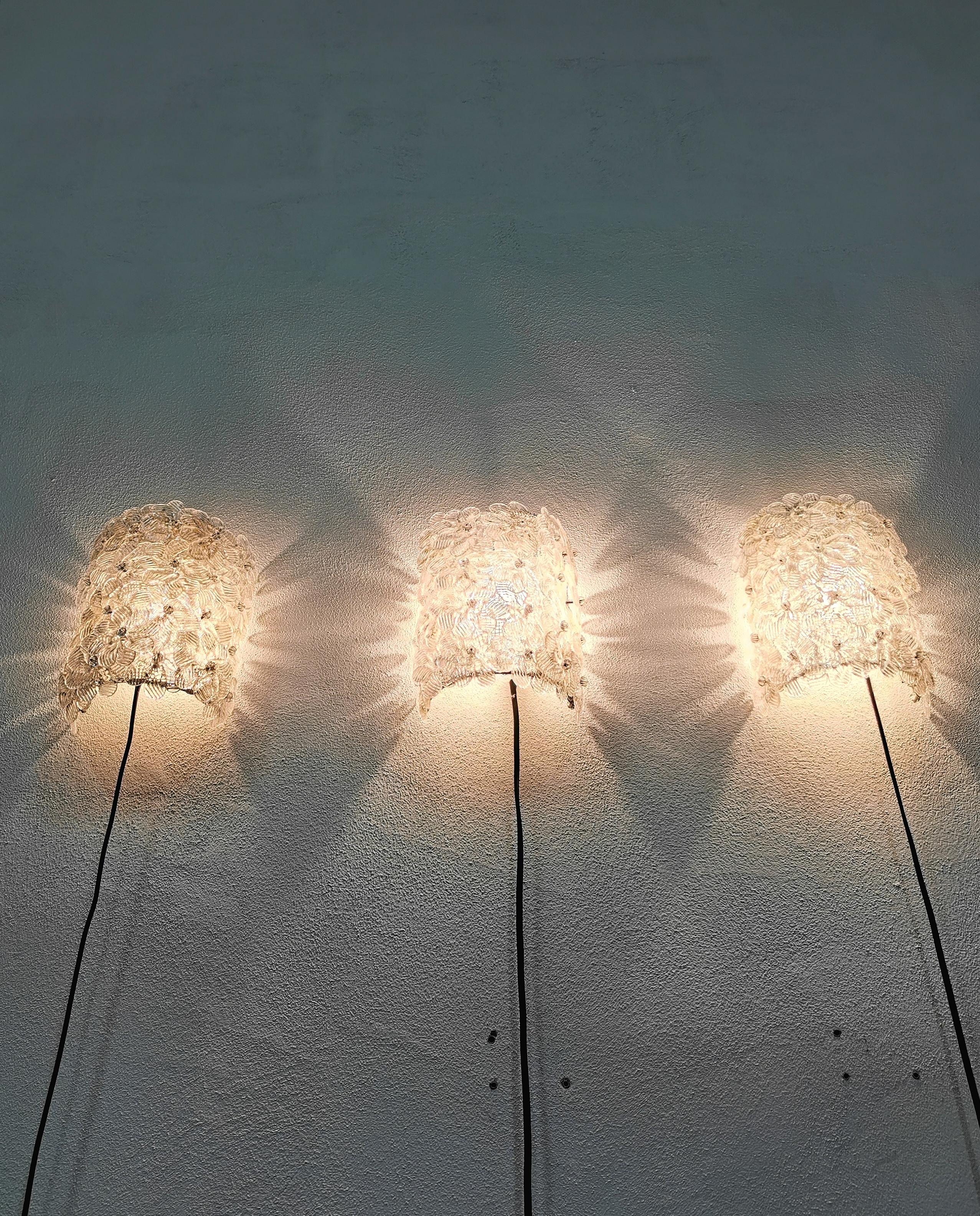 Wall Lights Murano Glass Metal Mid Century by Barovier&Toso Italy 1960s Set of 3 2