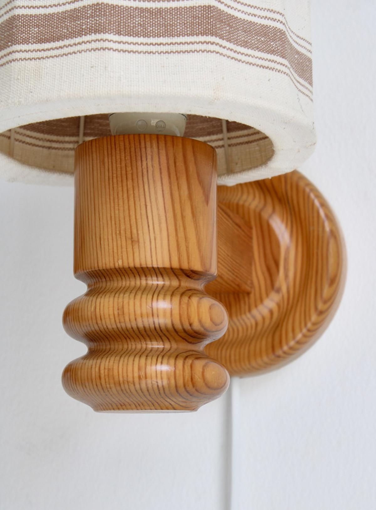 Wall Lamps in Pine and Textile Shades by Solbackens Svarveri, Sweden, 1970s 2