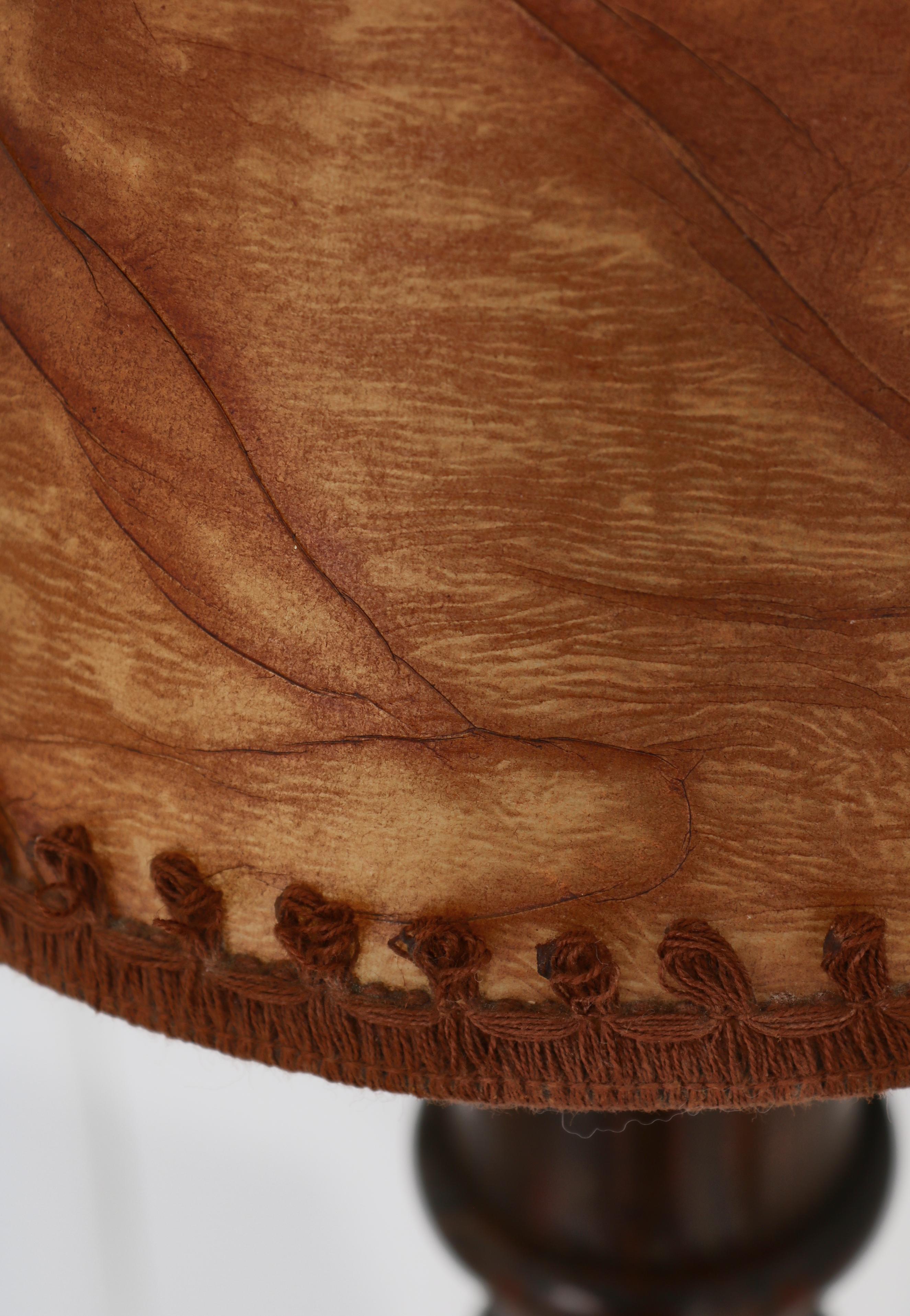 Mid-20th Century Wall Lamps in Stained Pine and Faux Leather Shades, Denmark, 1950s For Sale