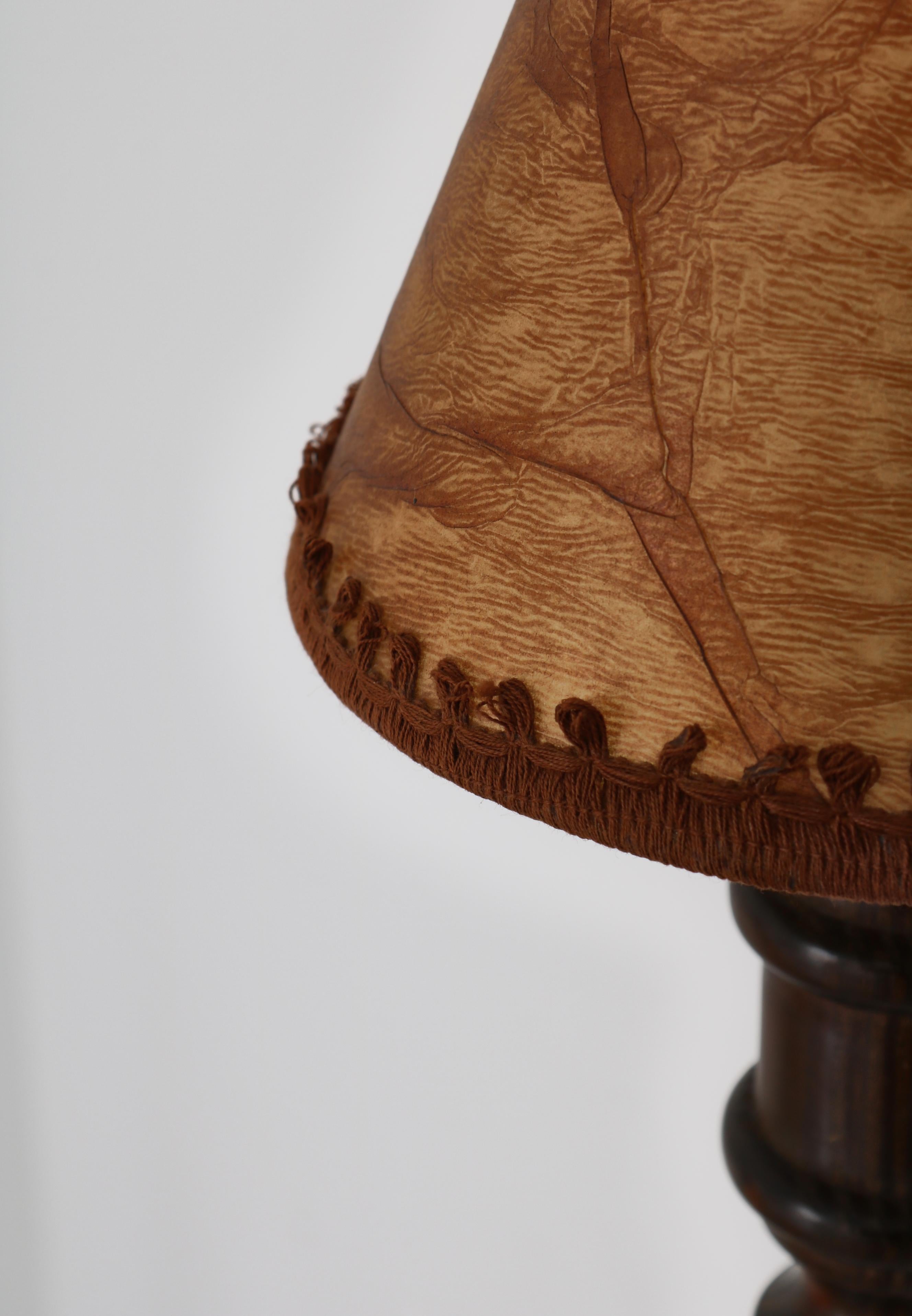 Wall Lamps in Stained Pine and Faux Leather Shades, Denmark, 1950s For Sale 3