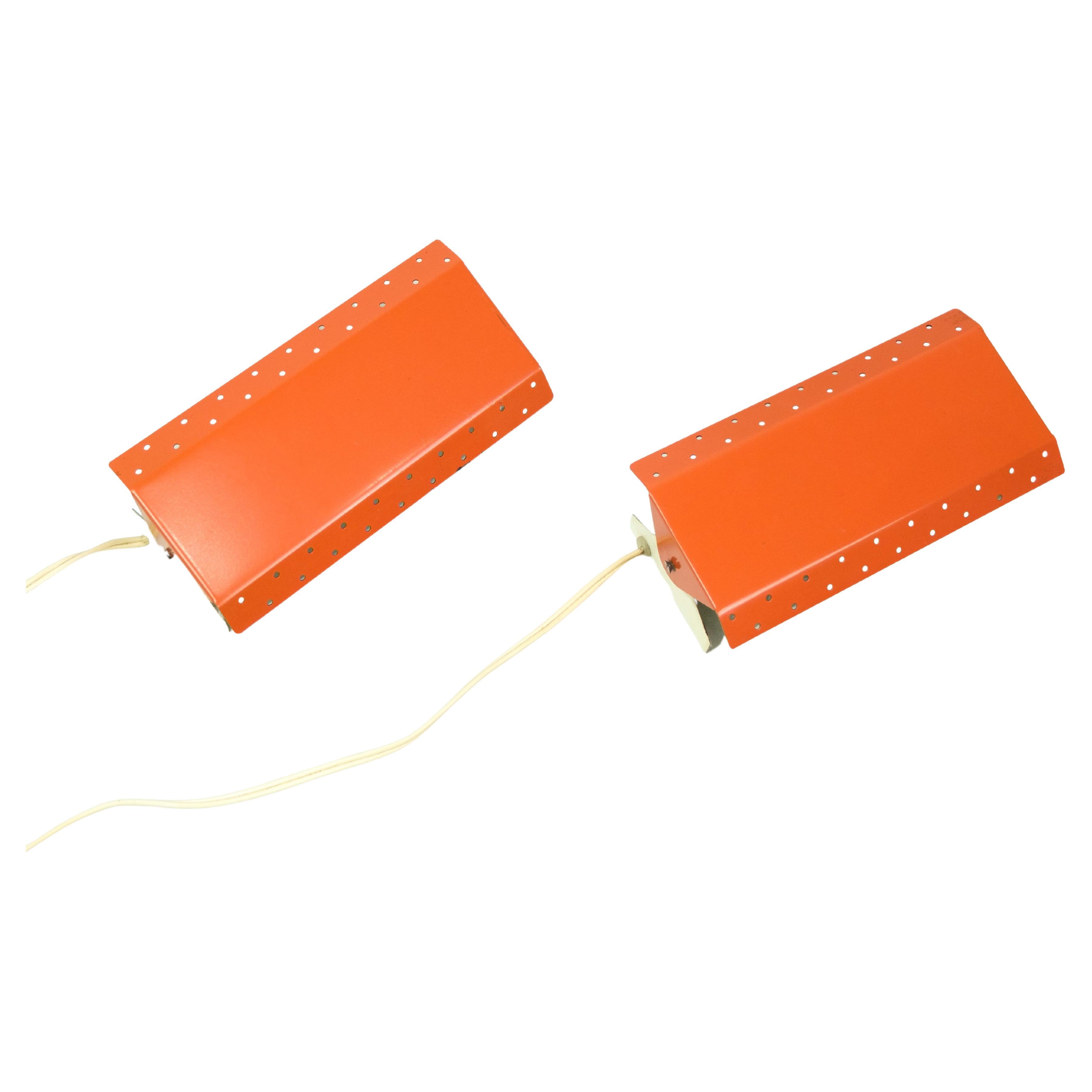 Set Of 2 Wall Lamps Painted Orange, Danish Design From 1970s
