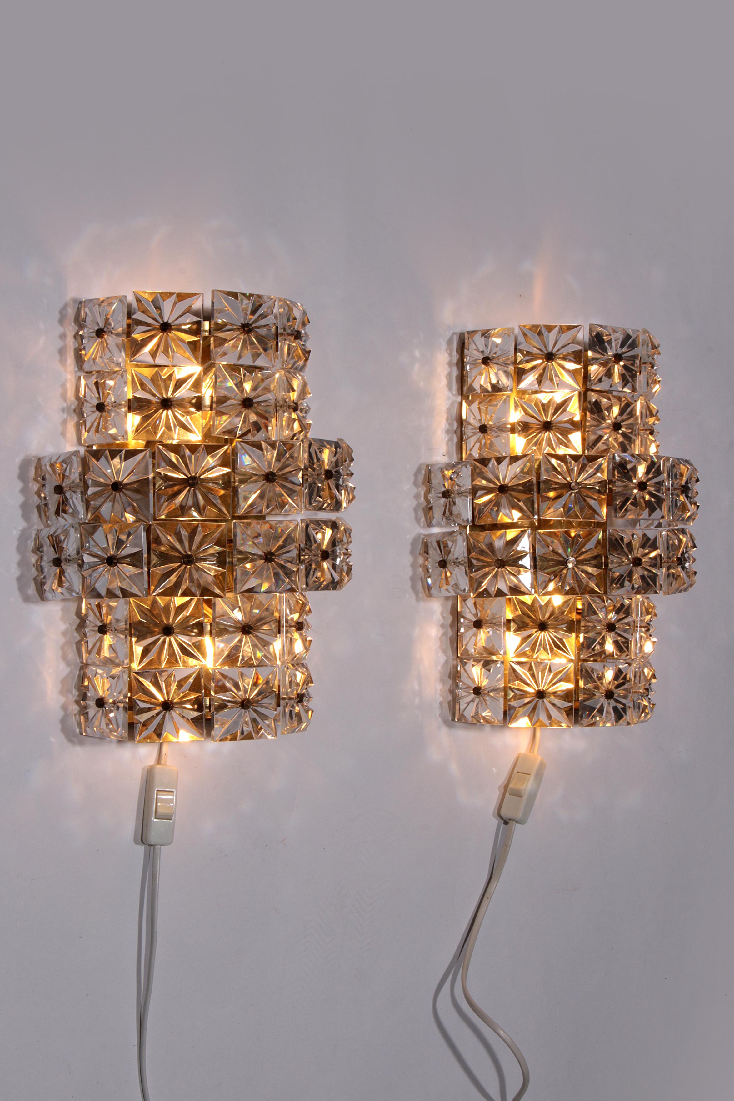 Swedish Wall lamps Scandinavia set of 2, gold-colored with glass plates, 1960