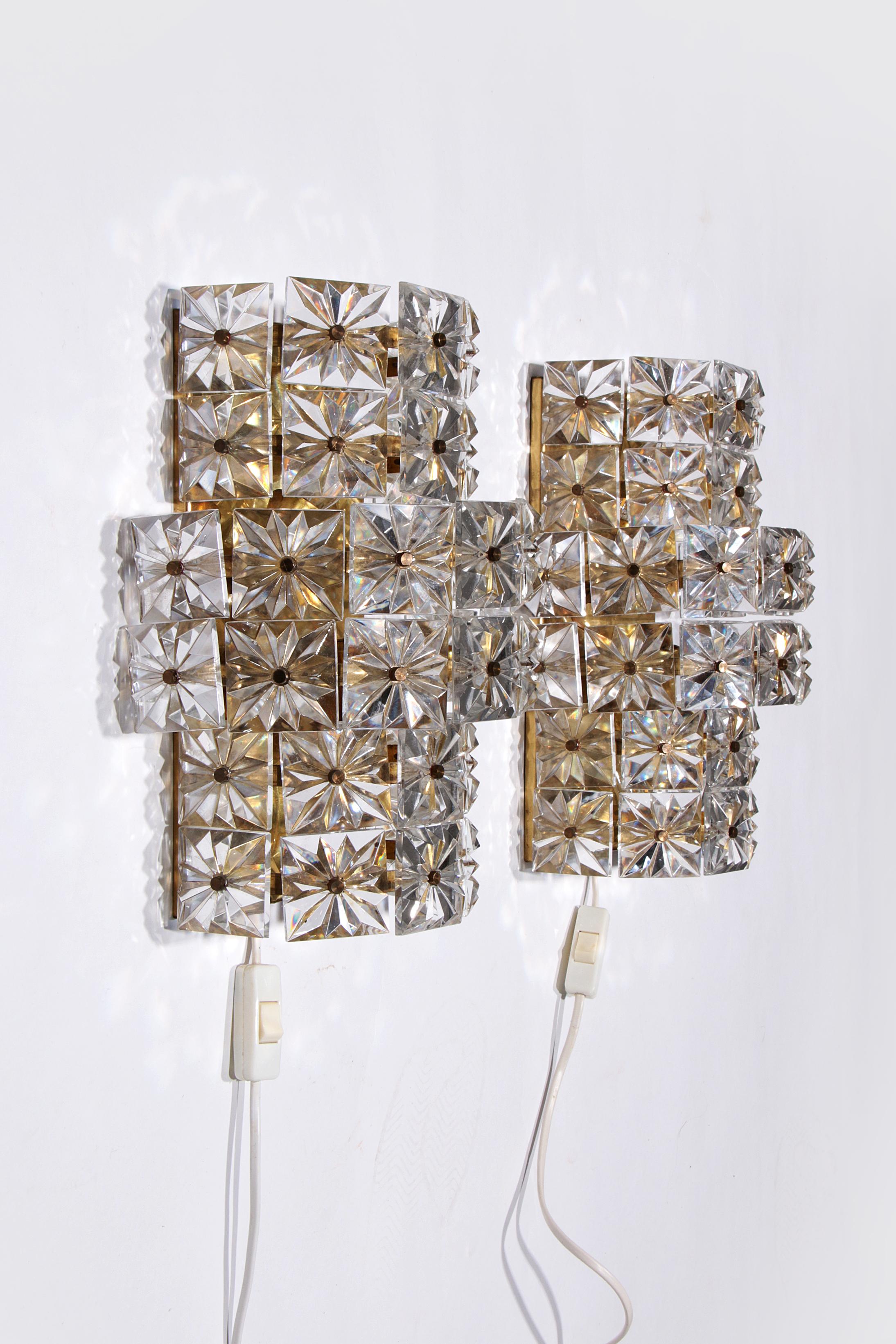 Mid-20th Century Wall lamps Scandinavia set of 2, gold-colored with glass plates, 1960