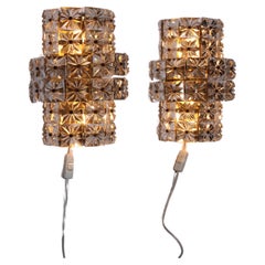 Retro Wall lamps Scandinavia set of 2, gold-colored with glass plates, 1960