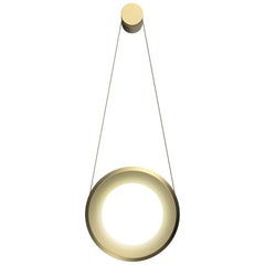 Wall LED Lamp in Brushed Brass and Leather, Dims on Rotation