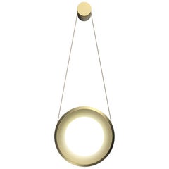 Wall LED Lamp in Brushed Brass and Leather, Switch Dimming