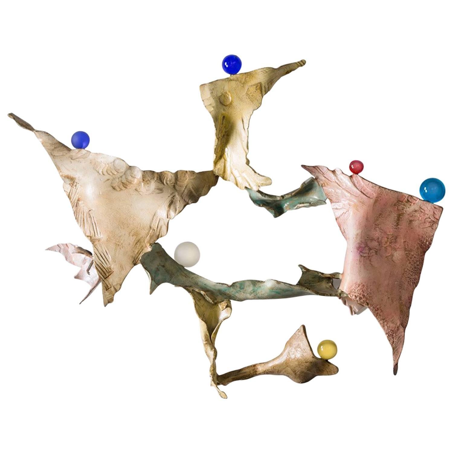 Wall Light by Salvino Marsura, Hand-Forged Wrought Iron and Glass, 20th Century For Sale