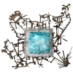 Wall Light by Salvino Marsura, Wrought Iron and Murano Glass, 20th Century