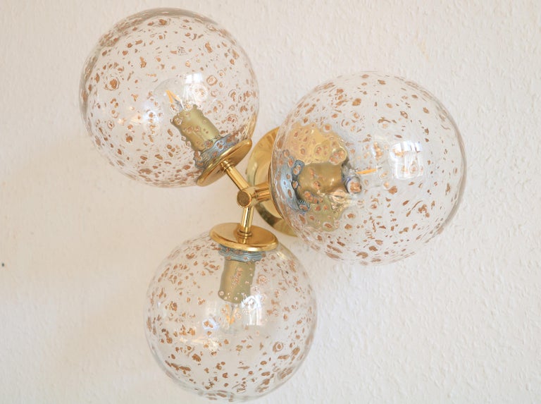 Wall Light by Temde, Switzerland, Brass, Three Blown Glass Balls, 1970s ...