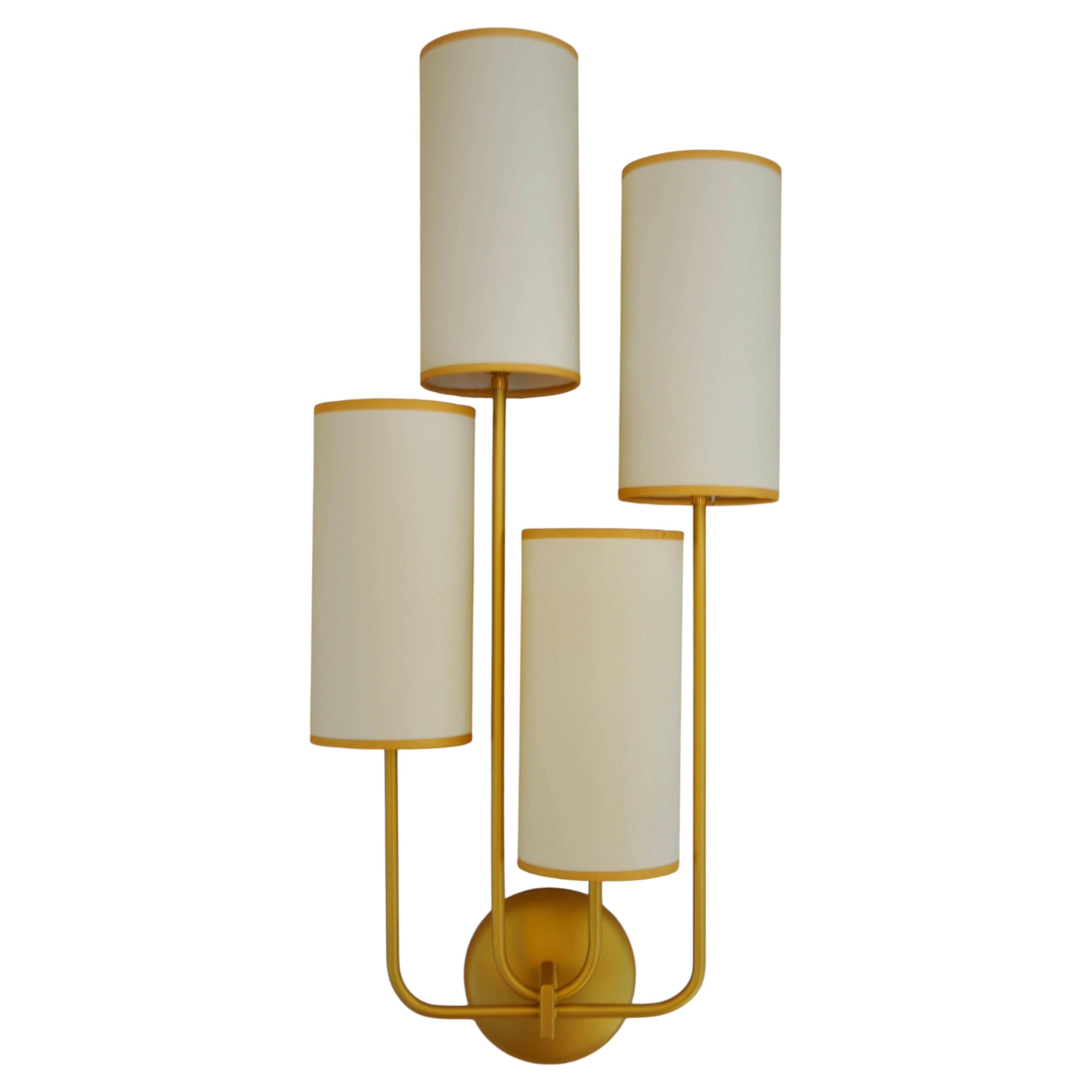 Wall Light "Elevation 4" in gold patina and white lampsades