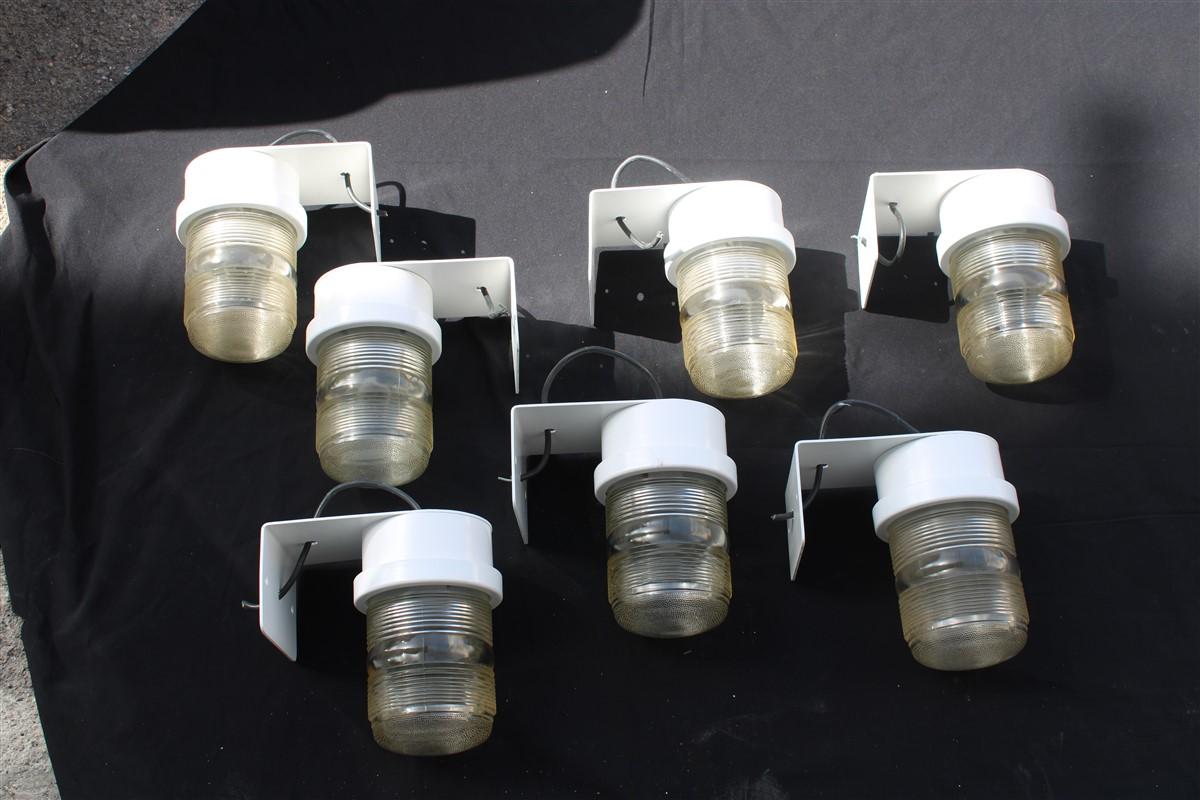 Metal Wall Light Fresnel Joe Colombo for Oluce Midcentury White Exsterior Lighting For Sale