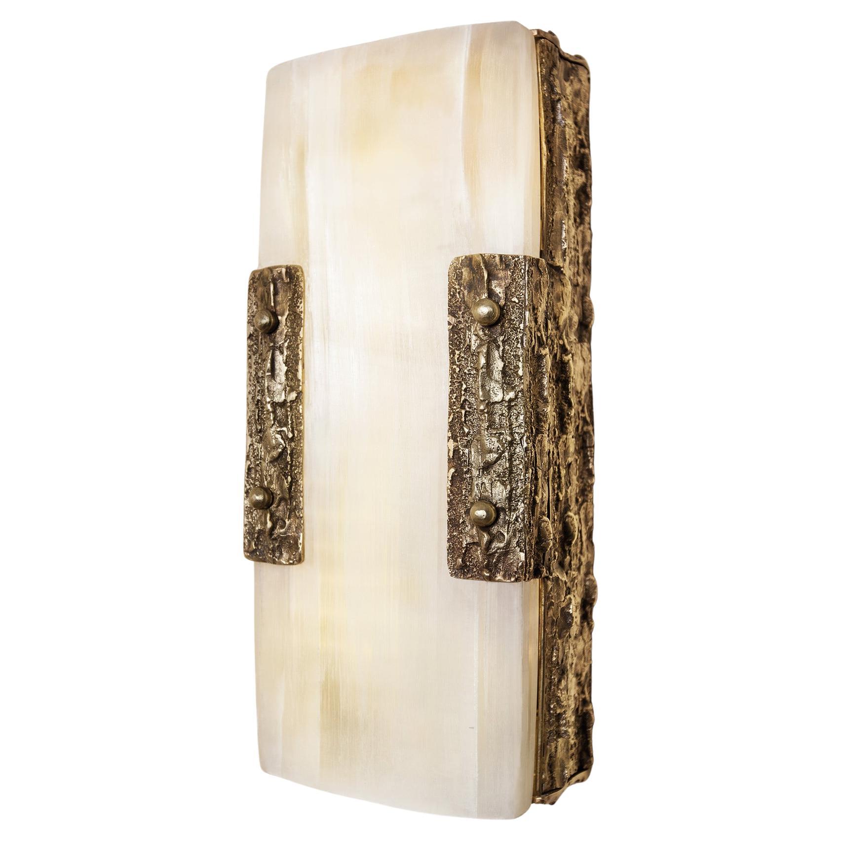 Wall Light GEMME 2, Cast Brass with Selenite Organic Sculpture, Cinabre Gallery