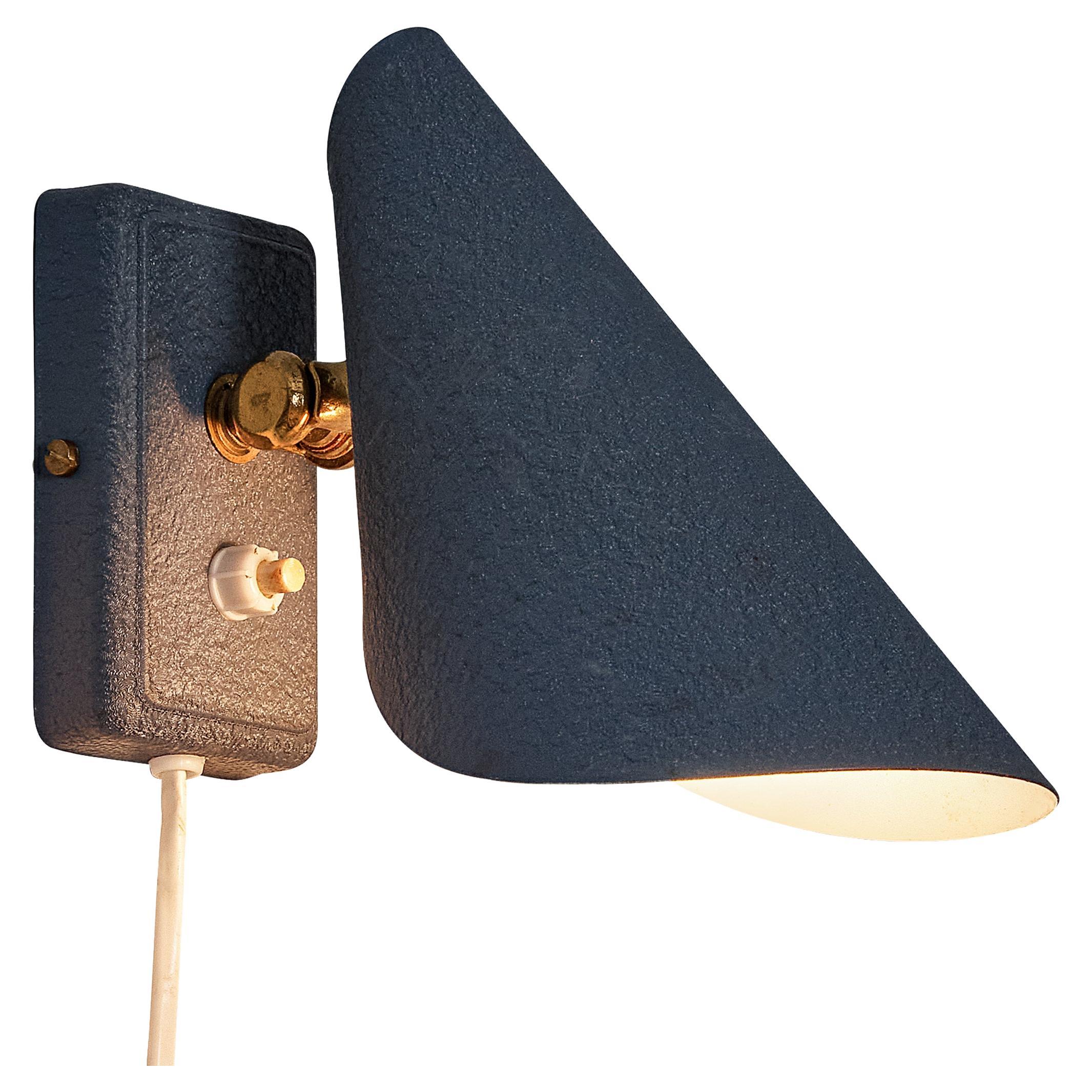 Wall Light in Blue Metal and Brass Detailing For Sale