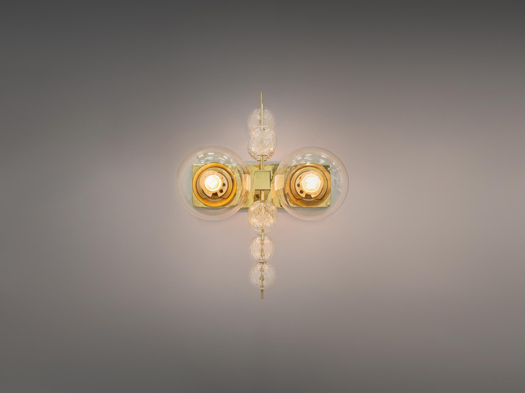 European Wall Light in Brass and Glass  For Sale