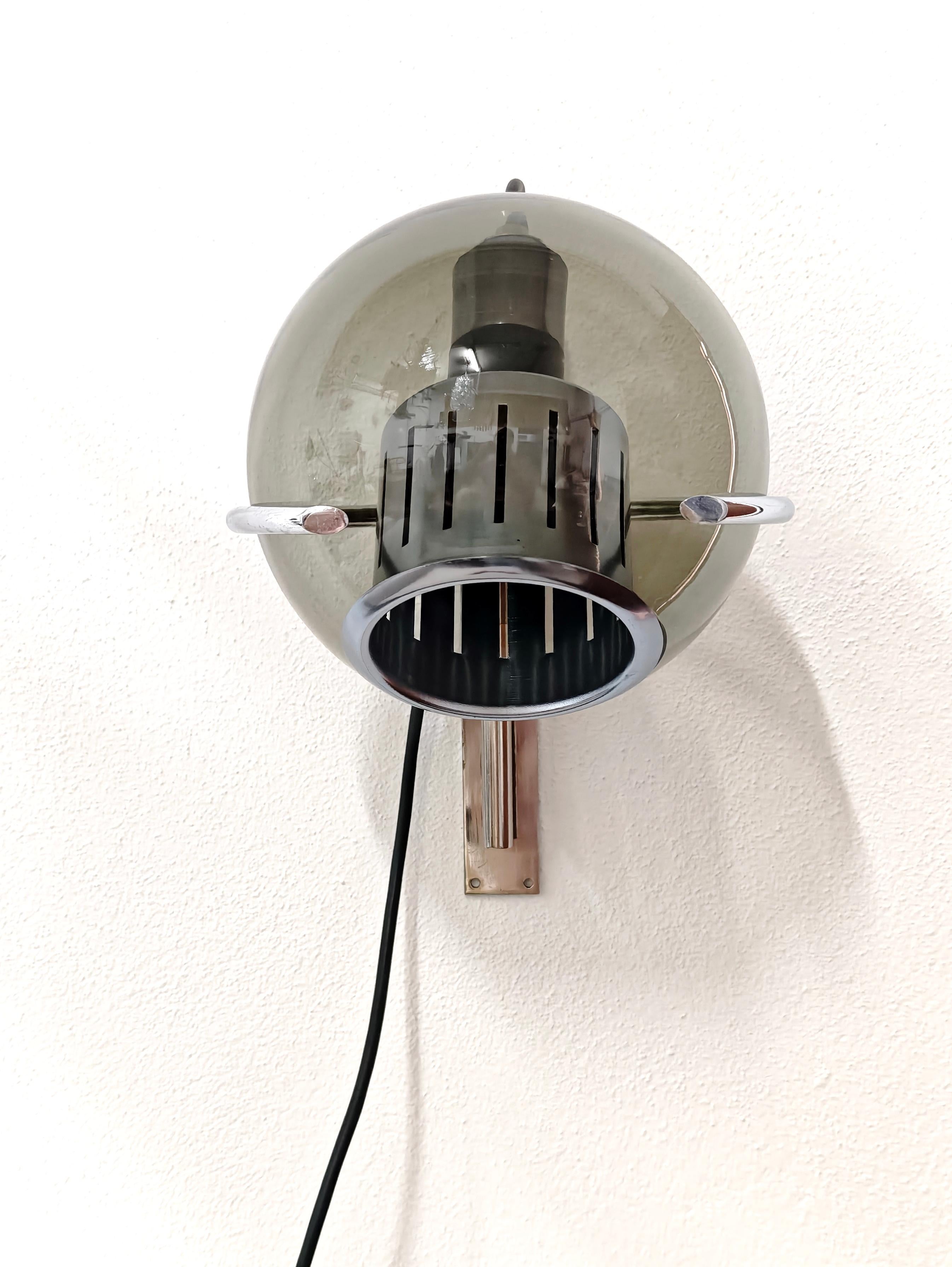 Mid-Century Modern Wall Light in Glass Brass and Chromed Steel  L. Caccia Dominioni style Italy 60s For Sale