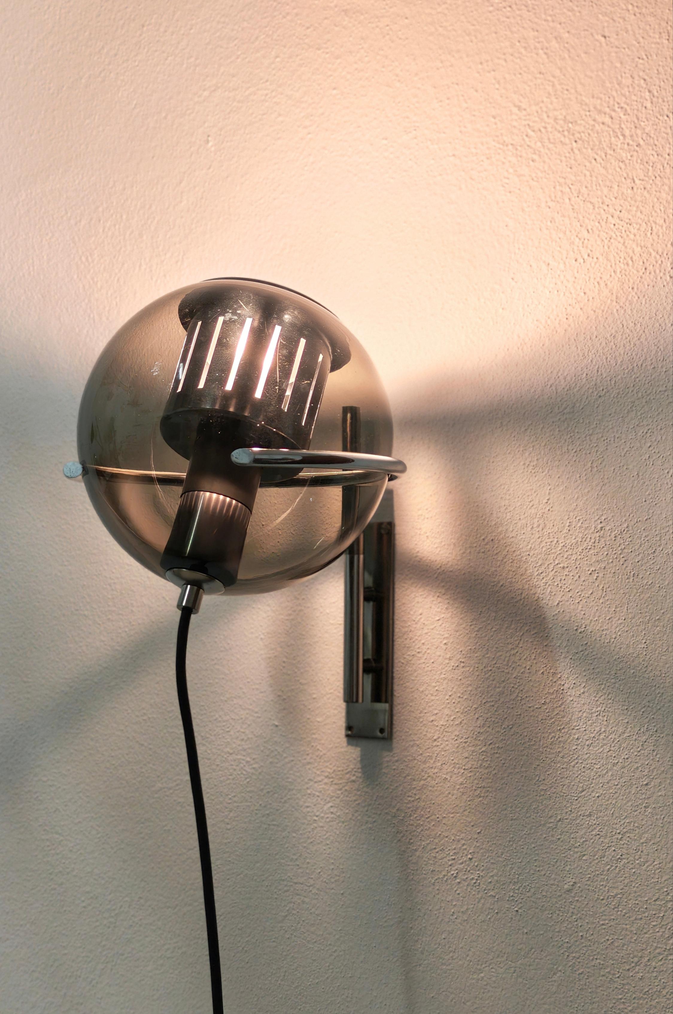 Italian Wall Light in Glass Brass and Chromed Steel  L. Caccia Dominioni style Italy 60s For Sale