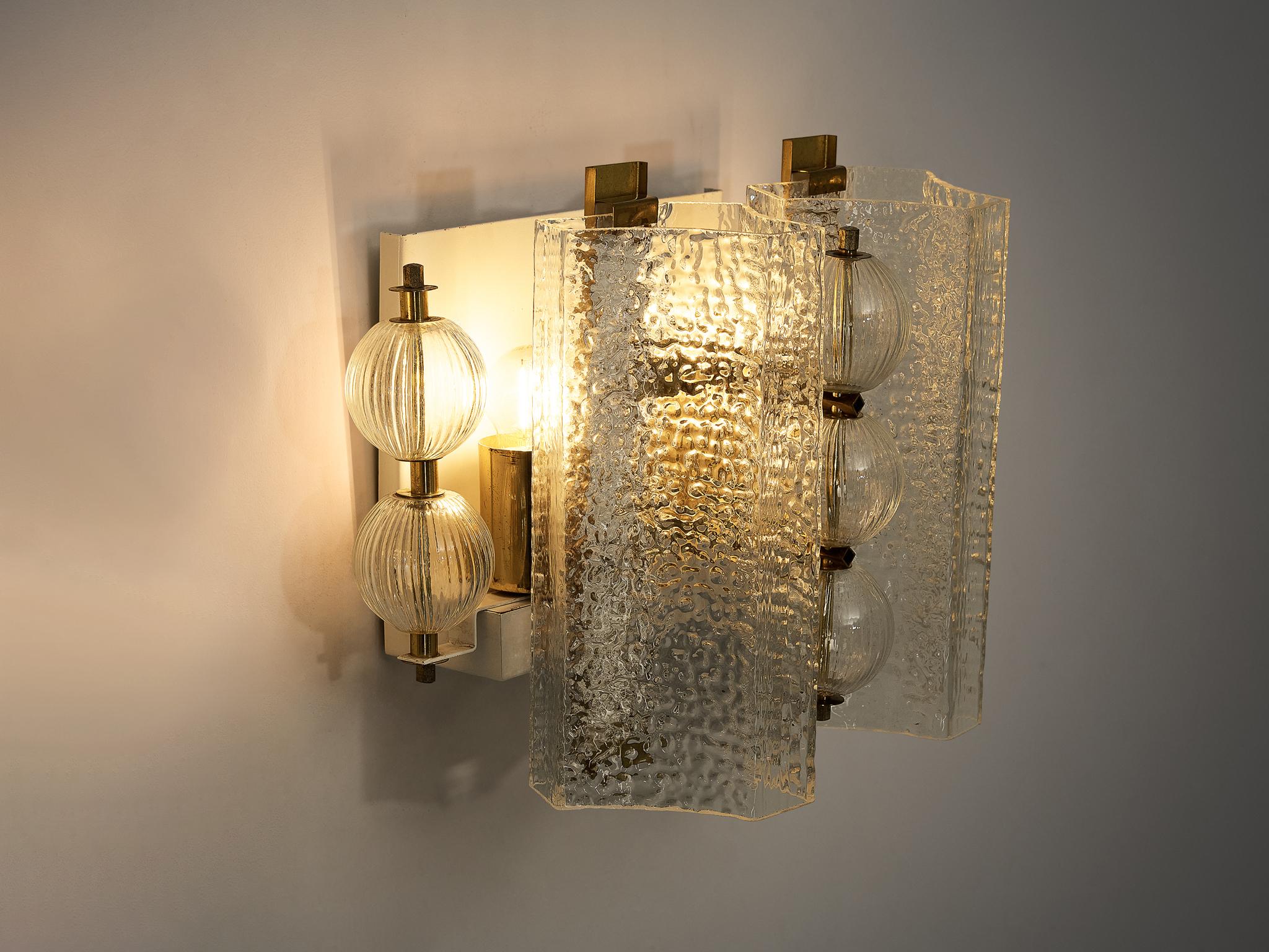 Laiton Lights en verre texturé et laiton en vente
