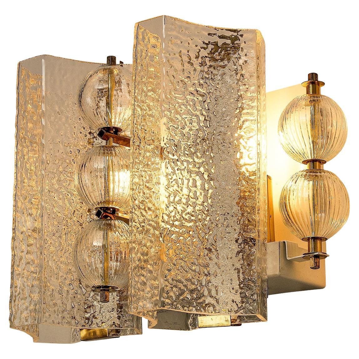 Wall Light in Textured Glass and Brass